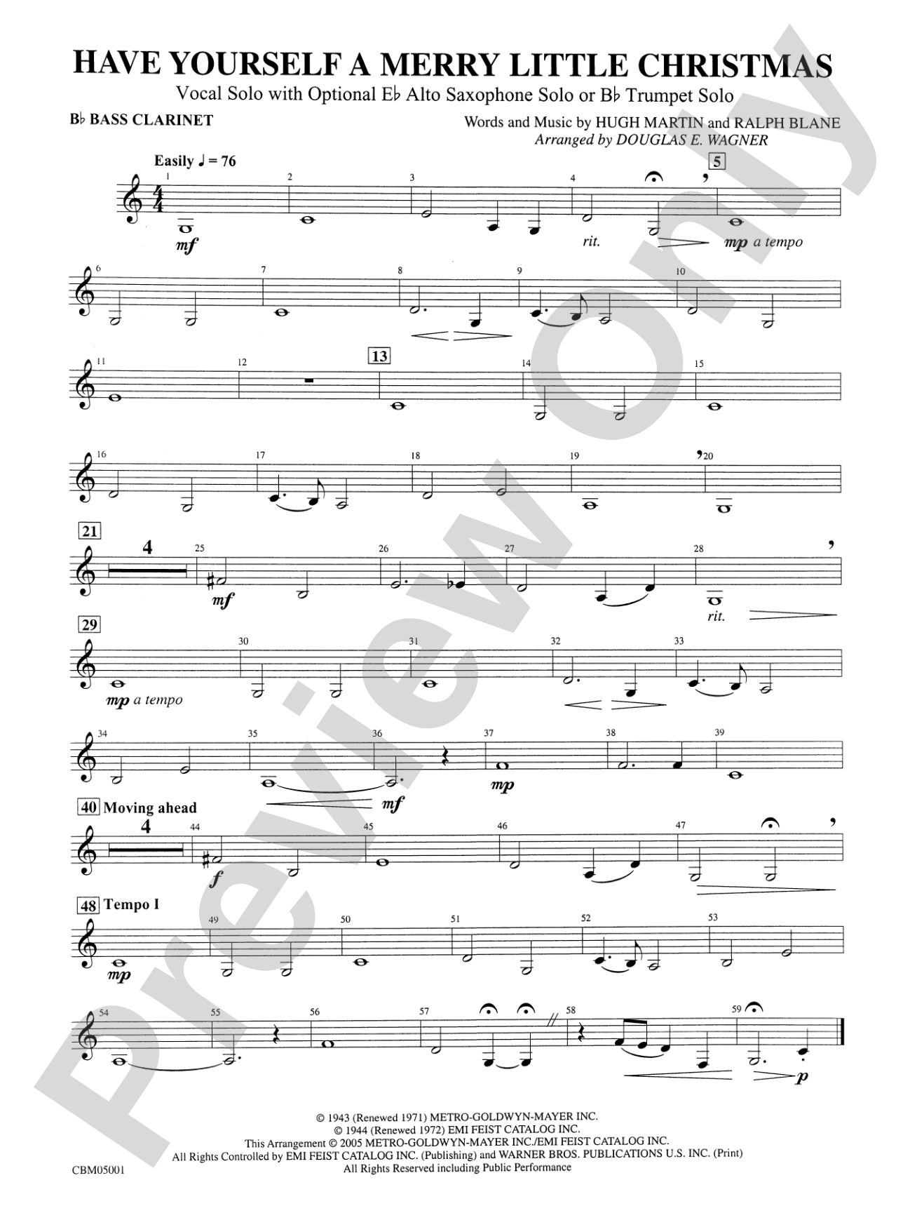 Have Yourself a Merry Little Christmas (Vocal Solo with Opt. E-Flat Alto Saxophone Solo or B-Flat Trumpet Solo): B-flat Bass Clarinet