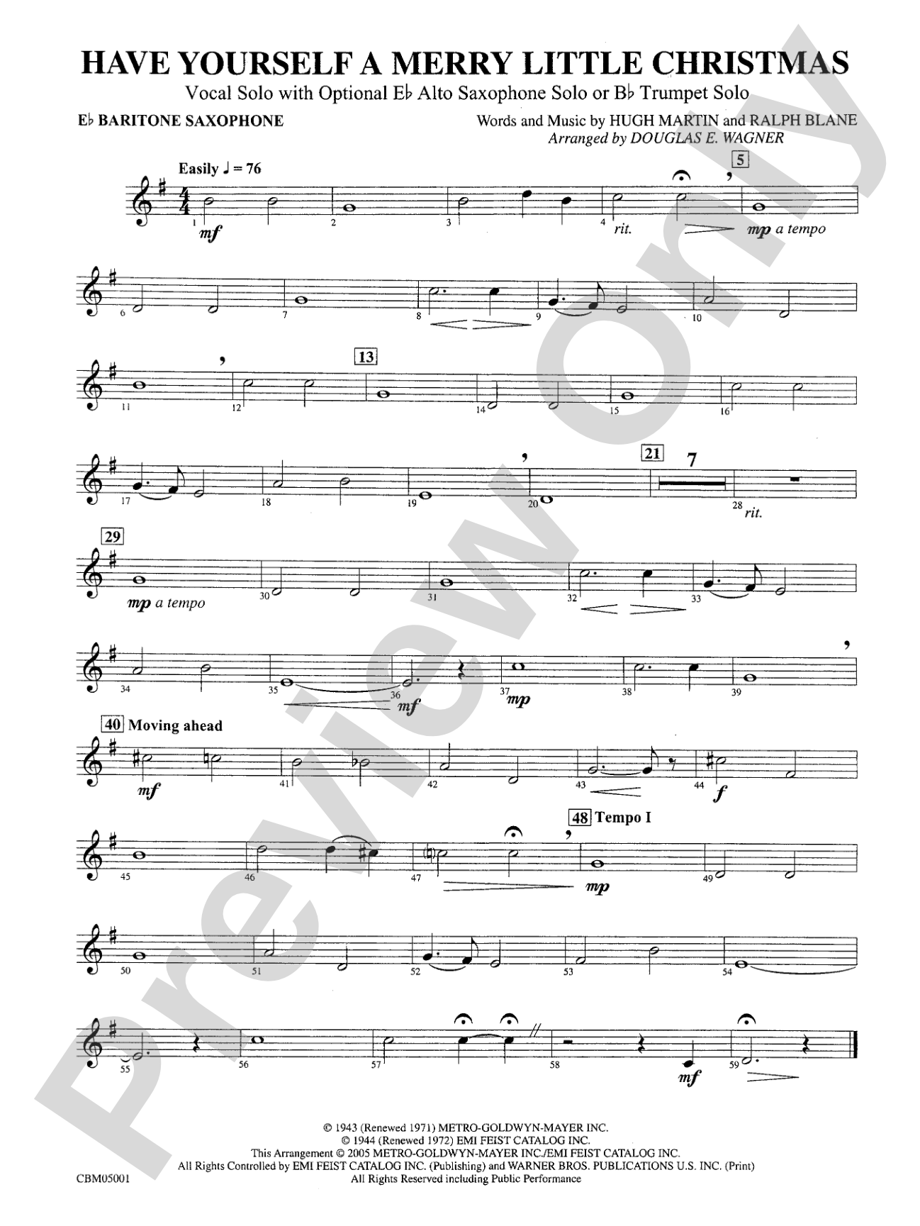 Have Yourself a Merry Little Christmas (Vocal Solo with Opt. E-Flat Alto Saxophone Solo or B-Flat Trumpet Solo): E-flat Baritone Saxophone