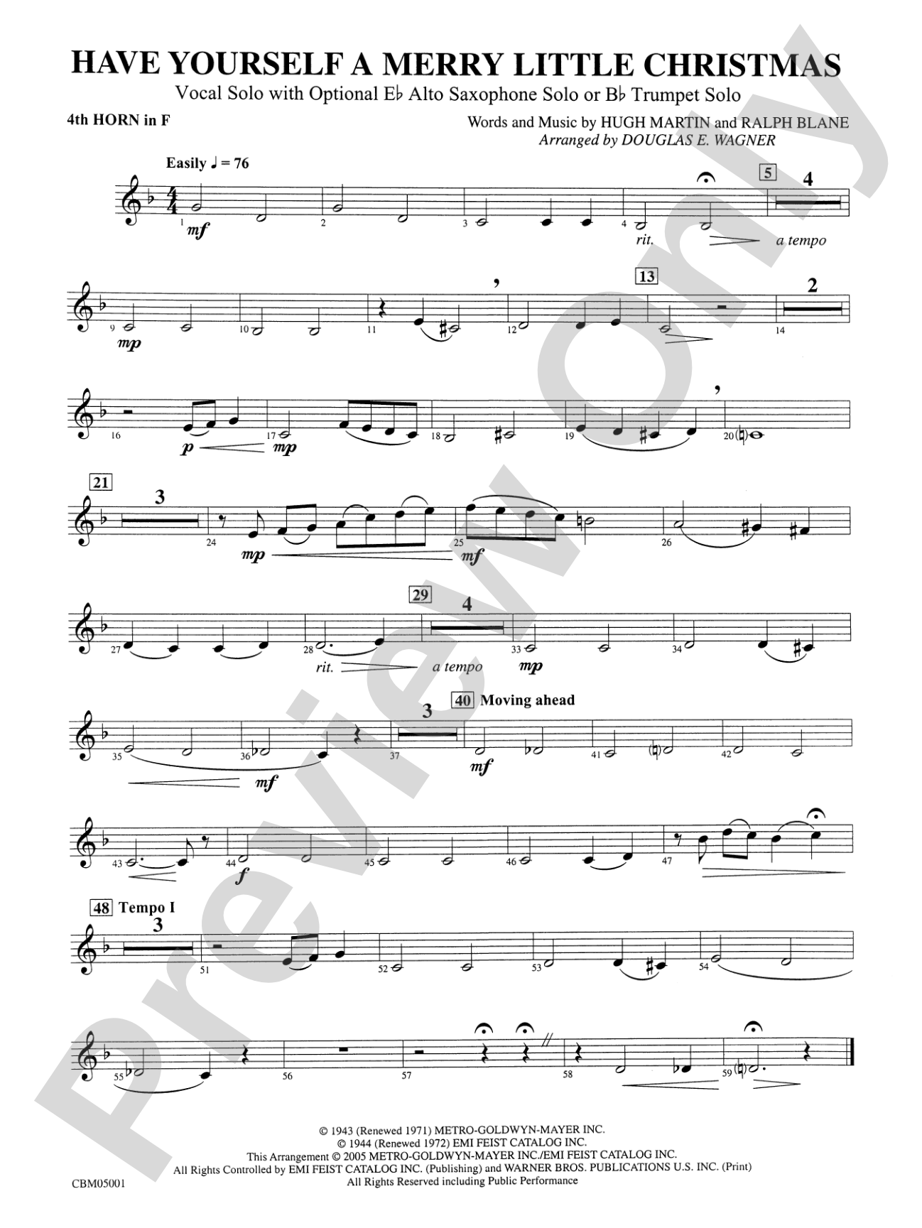 Have Yourself a Merry Little Christmas (Vocal Solo with Opt. E-Flat Alto Saxophone Solo or B-Flat Trumpet Solo): 4th F Horn