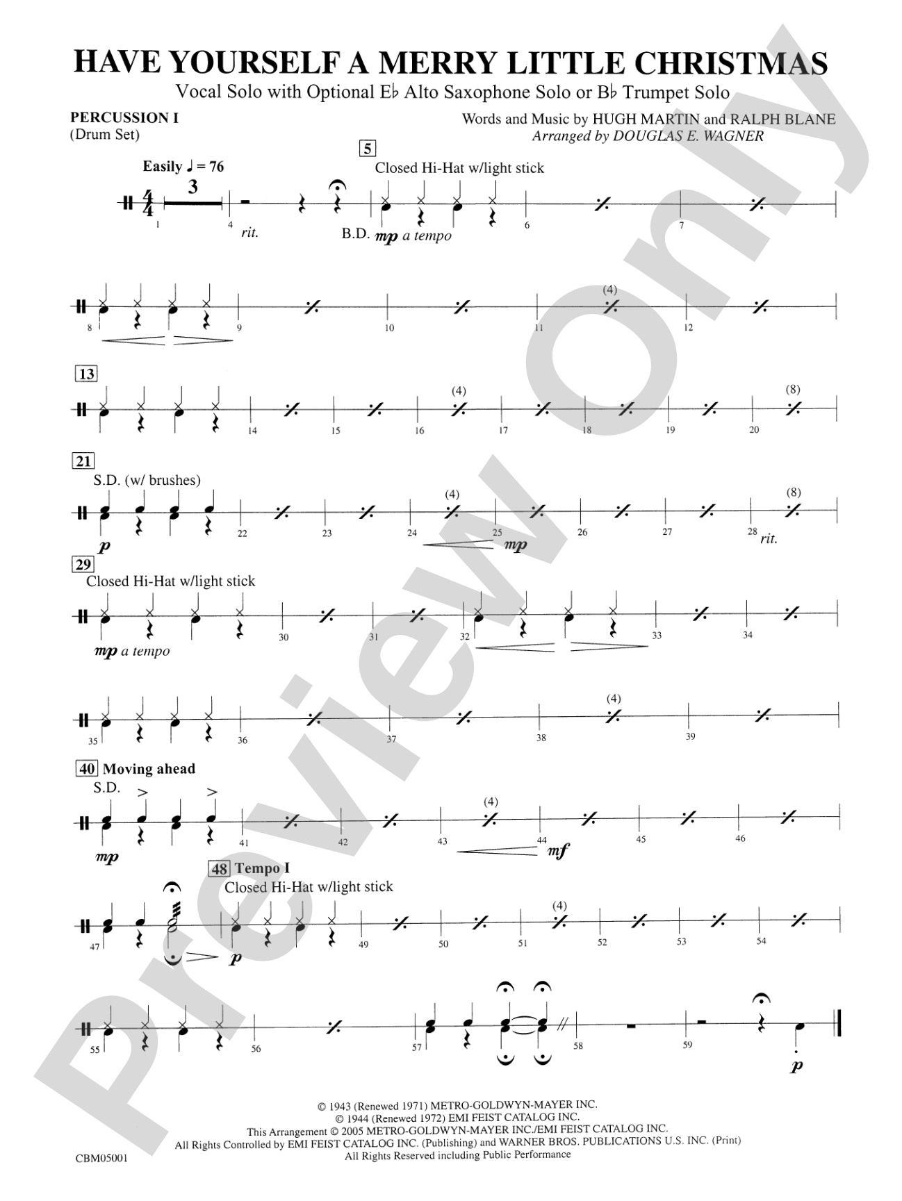 Have Yourself a Merry Little Christmas (Vocal Solo with Opt. E-Flat Alto Saxophone Solo or B-Flat Trumpet Solo): 1st Percussion
