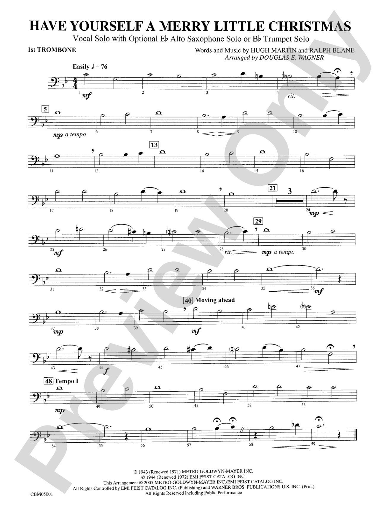 Have Yourself a Merry Little Christmas (Vocal Solo with Opt. E-Flat Alto Saxophone Solo or B-Flat Trumpet Solo): 1st Trombone