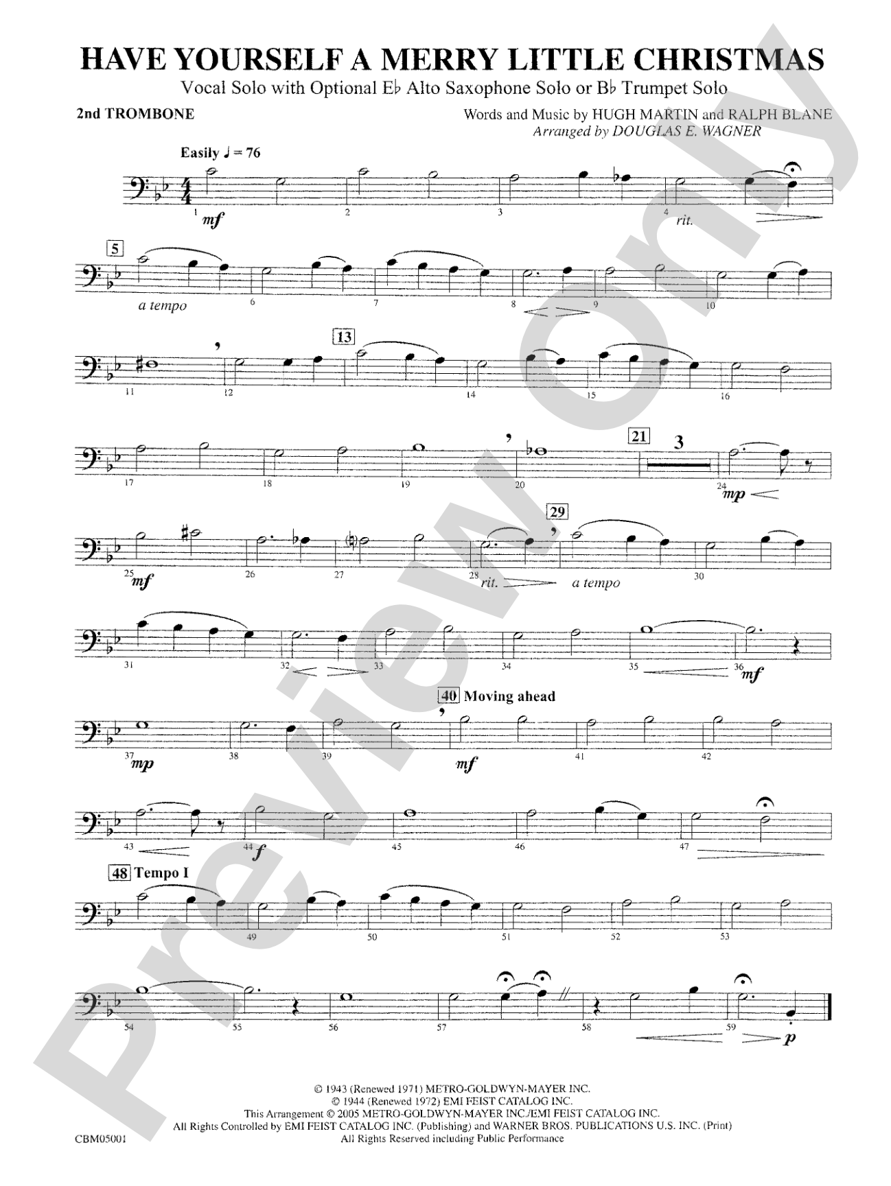Have Yourself a Merry Little Christmas (Vocal Solo with Opt. E-Flat Alto Saxophone Solo or B-Flat Trumpet Solo): 2nd Trombone