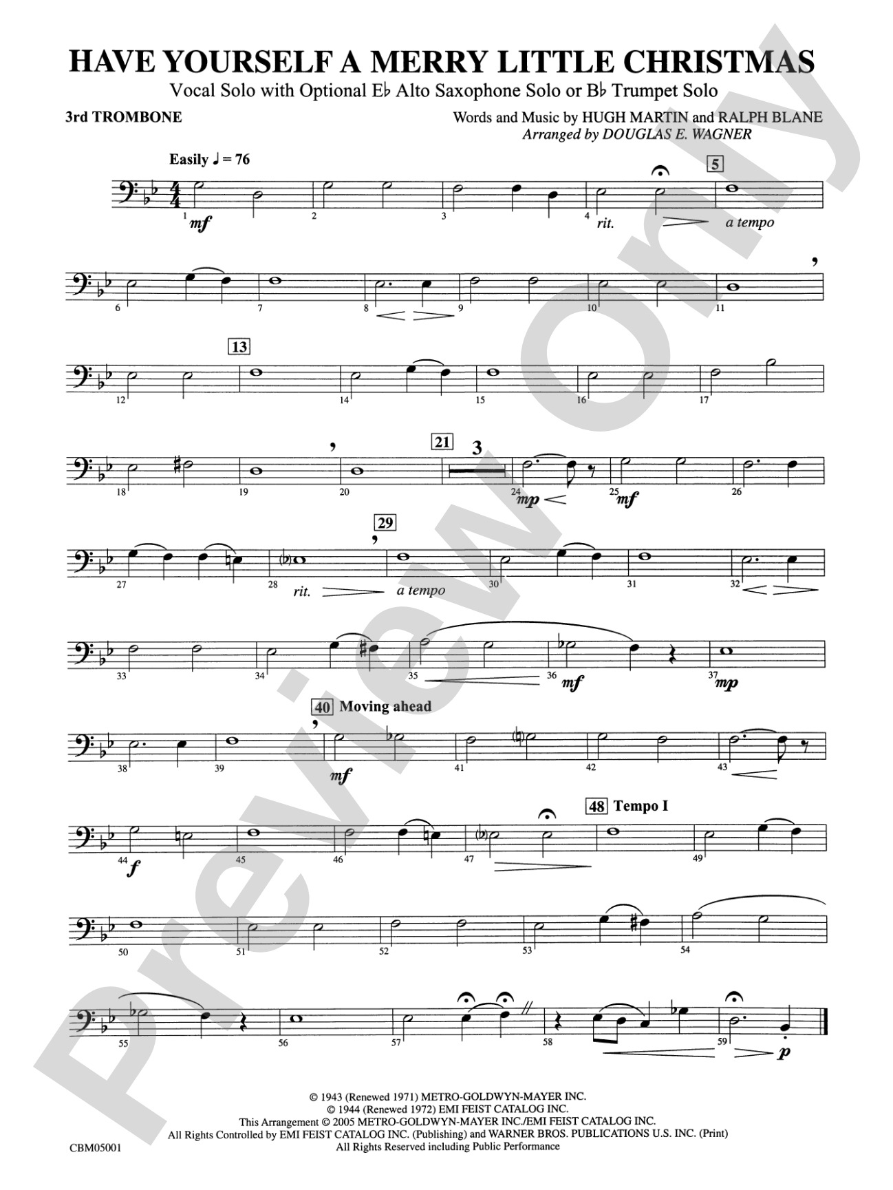 Have Yourself a Merry Little Christmas (Vocal Solo with Opt. E-Flat Alto Saxophone Solo or B-Flat Trumpet Solo): 3rd Trombone