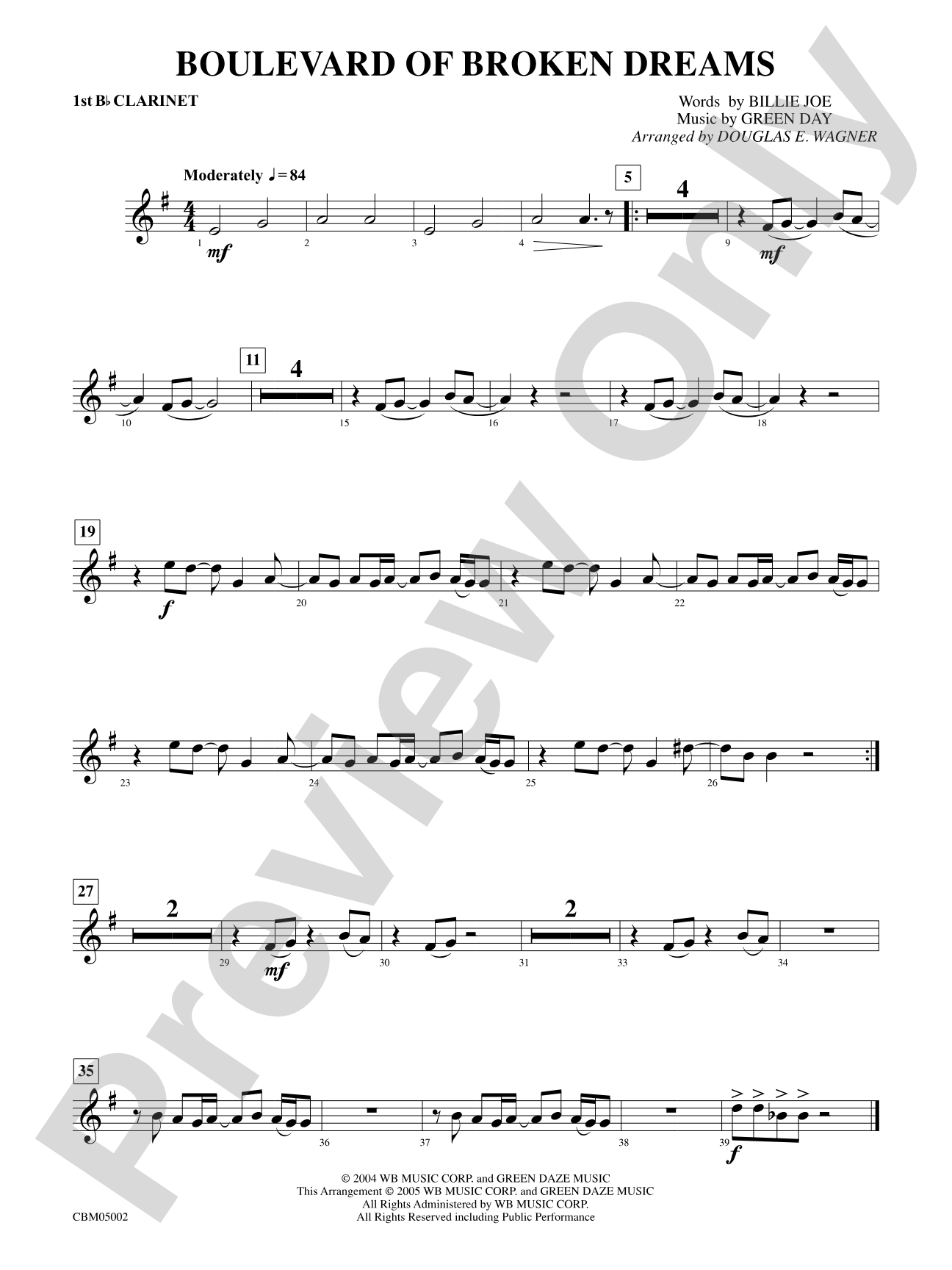 Boulevard of Broken Dreams: 1st B-flat Clarinet