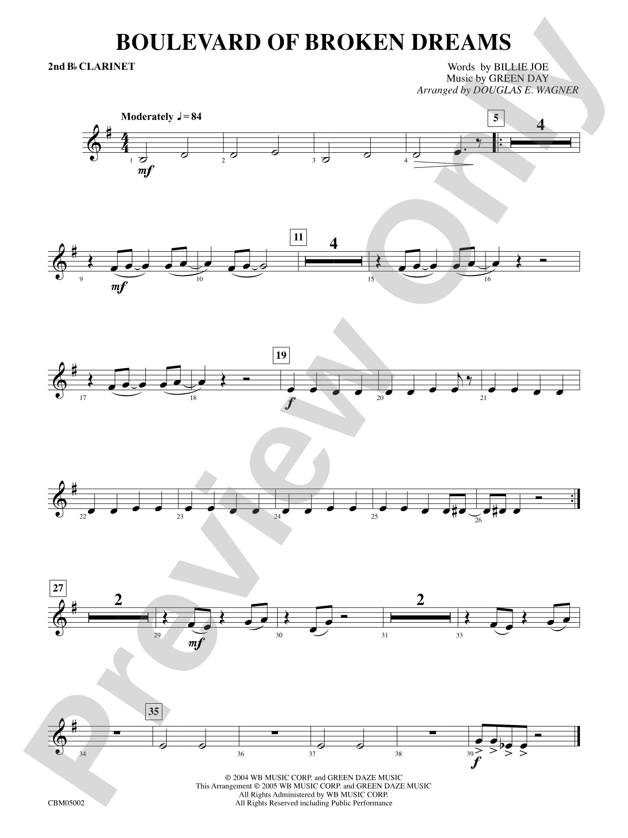 Boulevard of Broken Dreams: 2nd B-flat Clarinet
