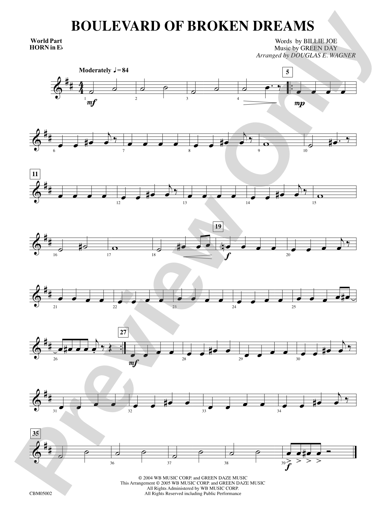 Boulevard of Broken Dreams: WP 1st Horn in E-flat