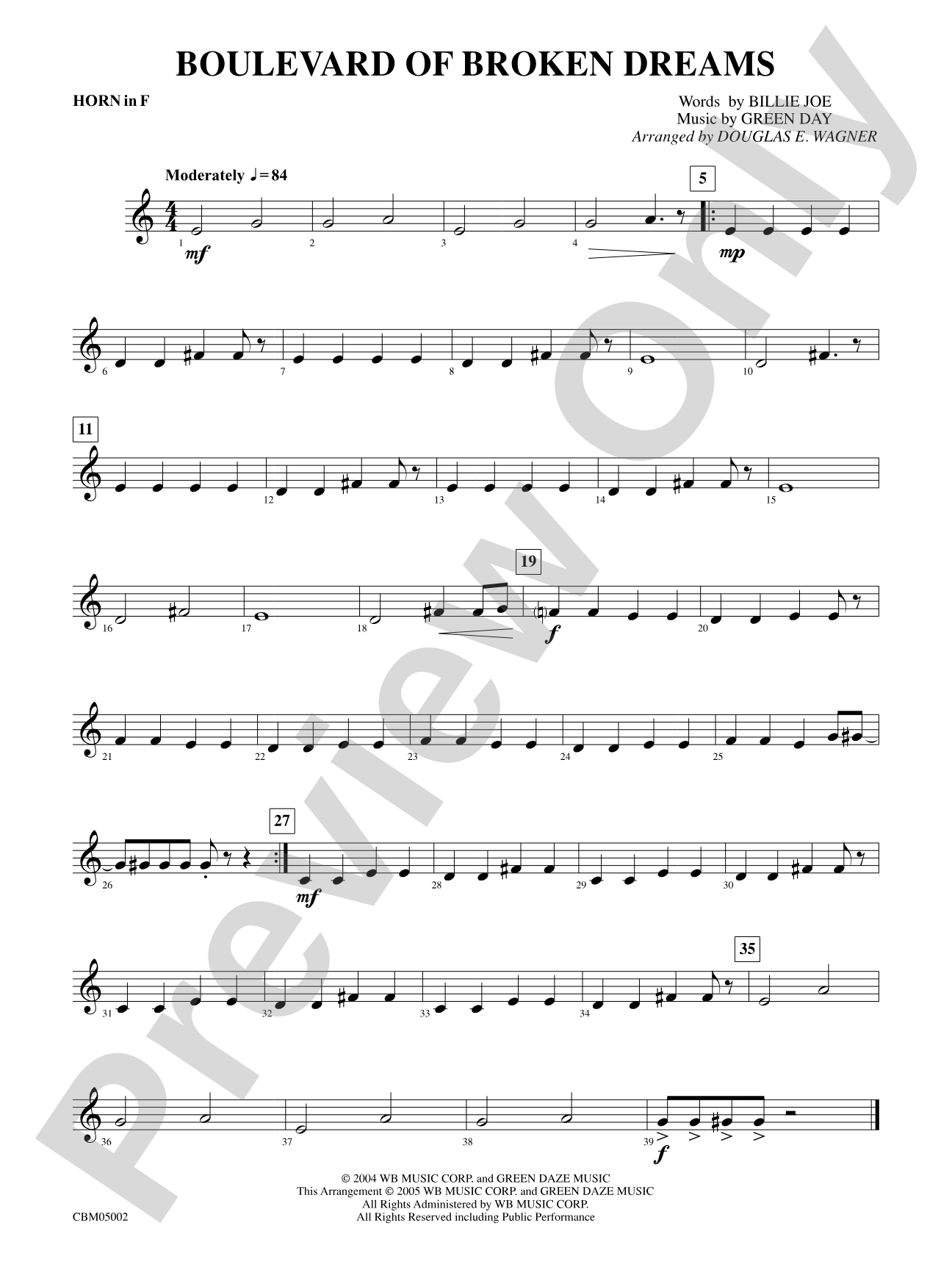 Boulevard of Broken Dreams: 1st F Horn