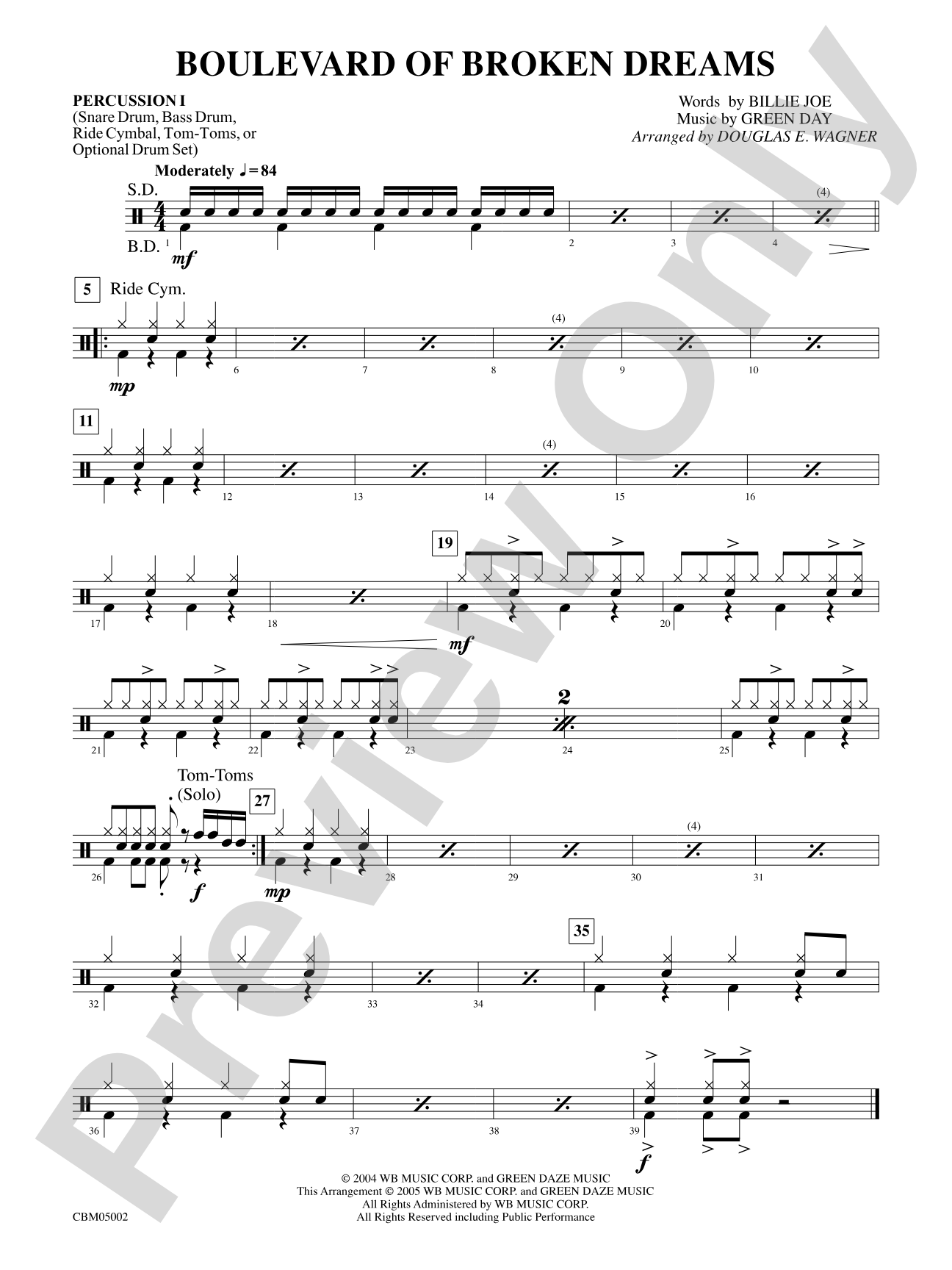 Boulevard of Broken Dreams: 1st Percussion