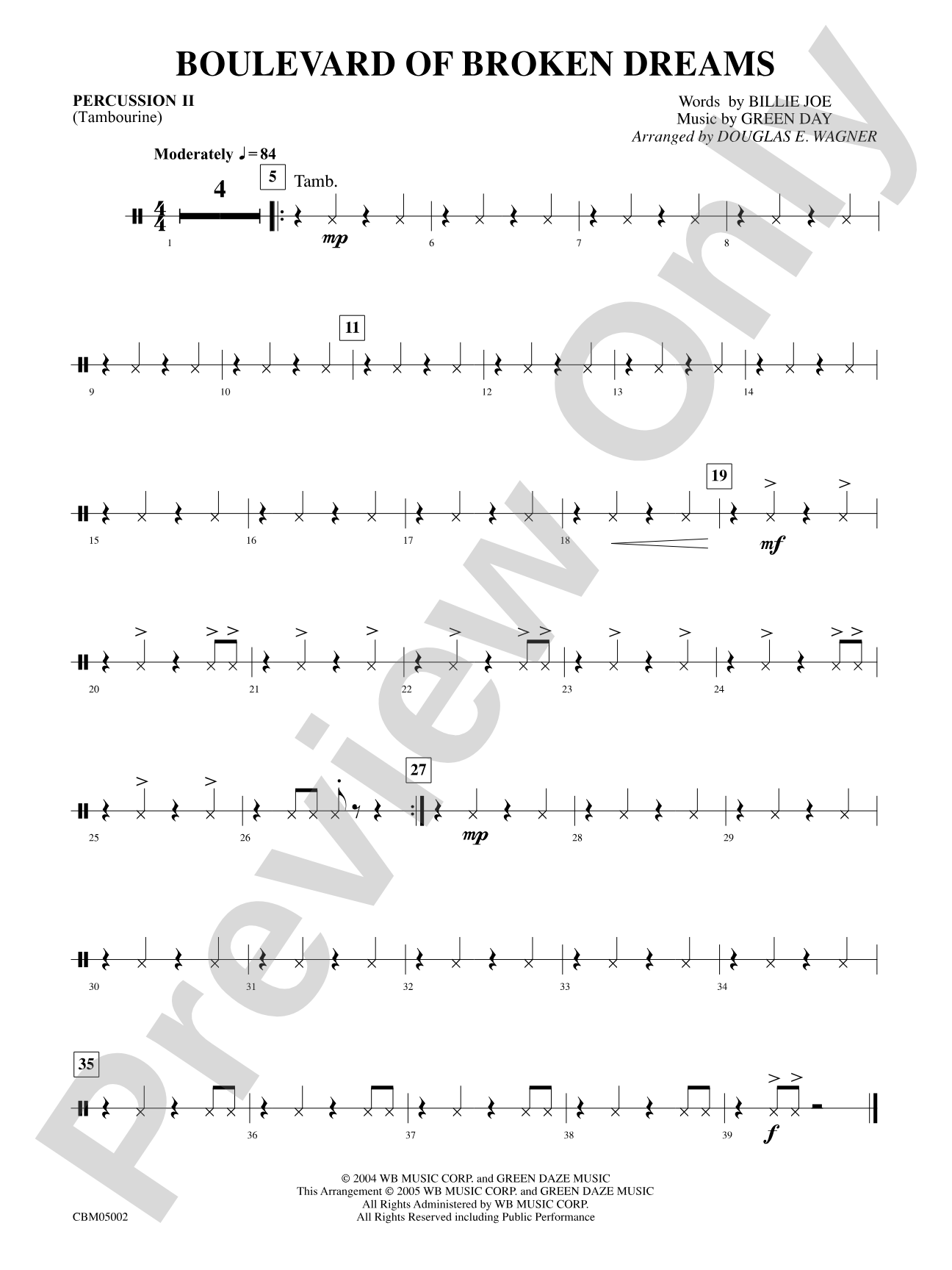 Boulevard of Broken Dreams: 2nd Percussion