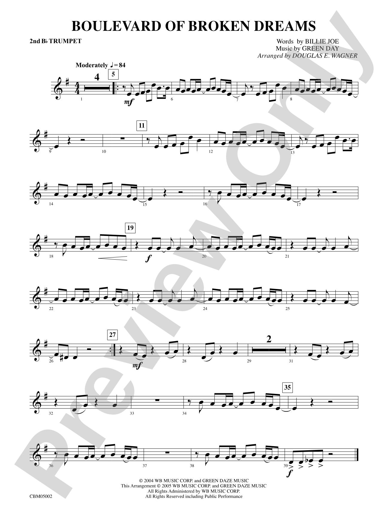 Boulevard of Broken Dreams: 2nd B-flat Trumpet