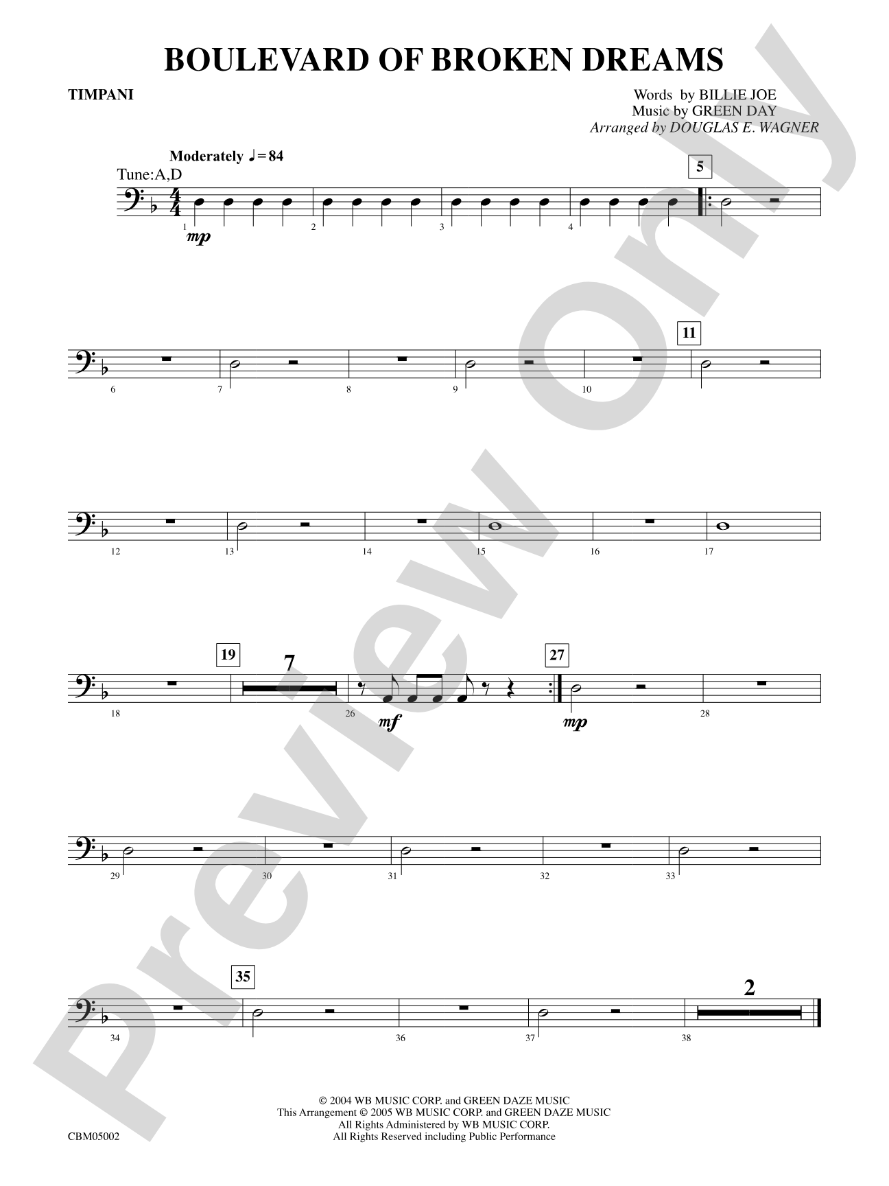 Boulevard of Broken Dreams: Timpani