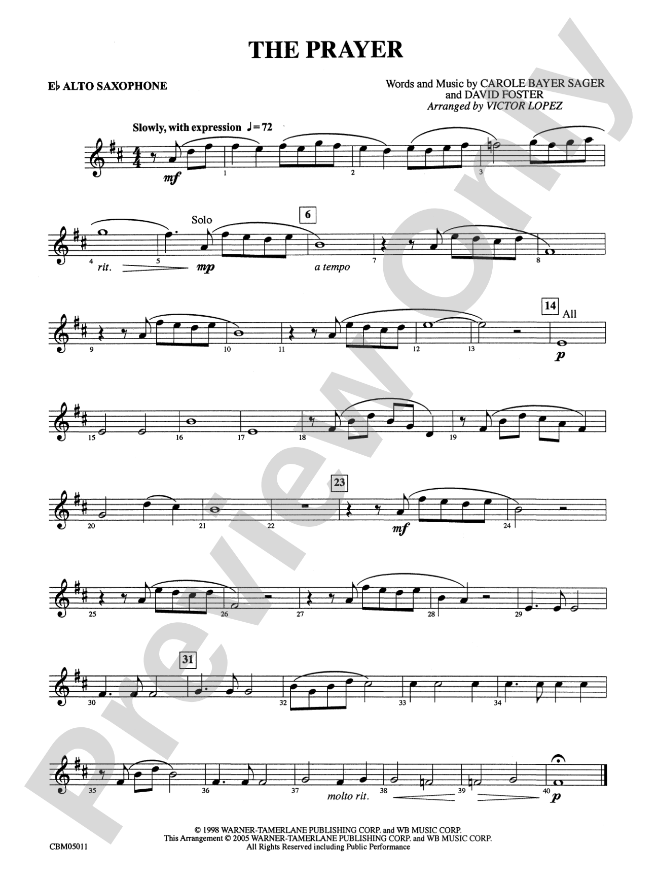 The Prayer: E-flat Alto Saxophone