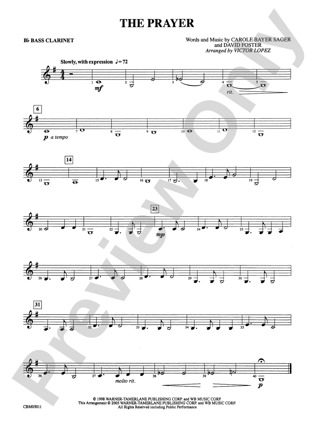 The Prayer: B-flat Bass Clarinet