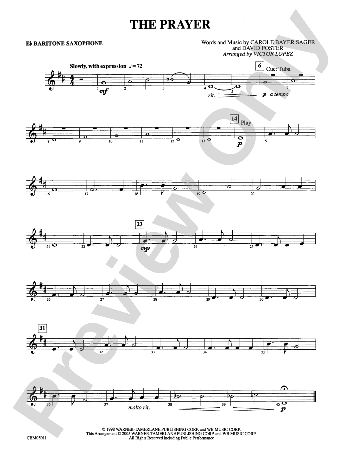 The Prayer: E-flat Baritone Saxophone