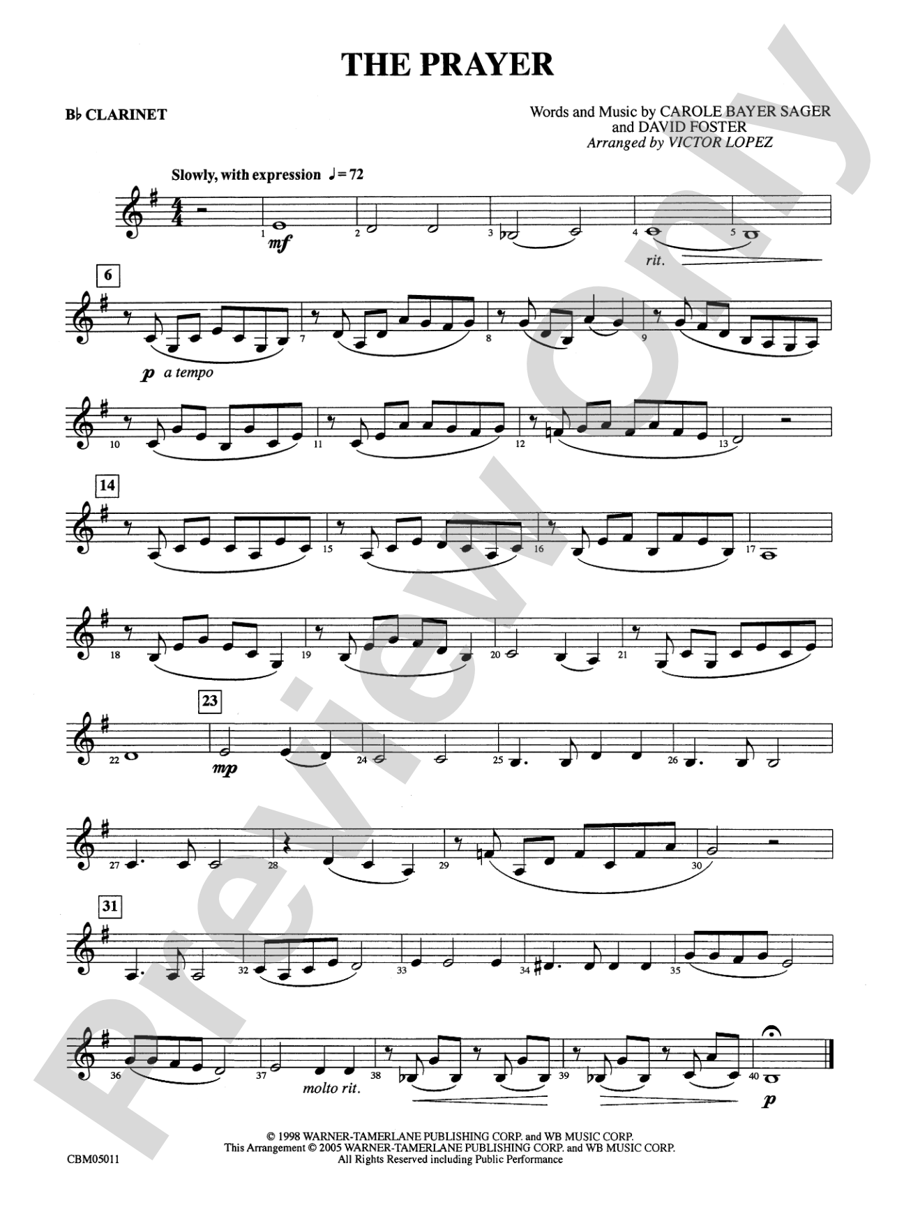 The Prayer: 1st B-flat Clarinet