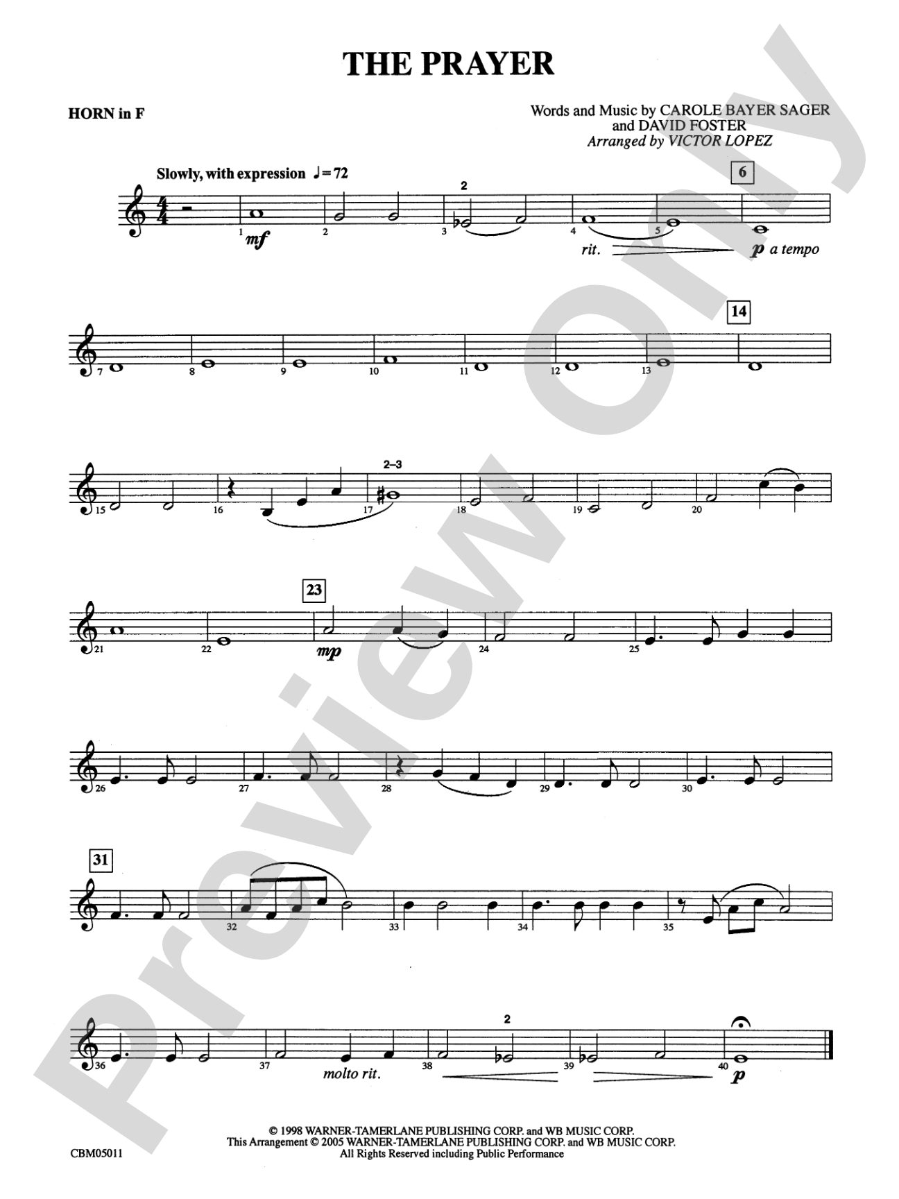 The Prayer: 1st F Horn
