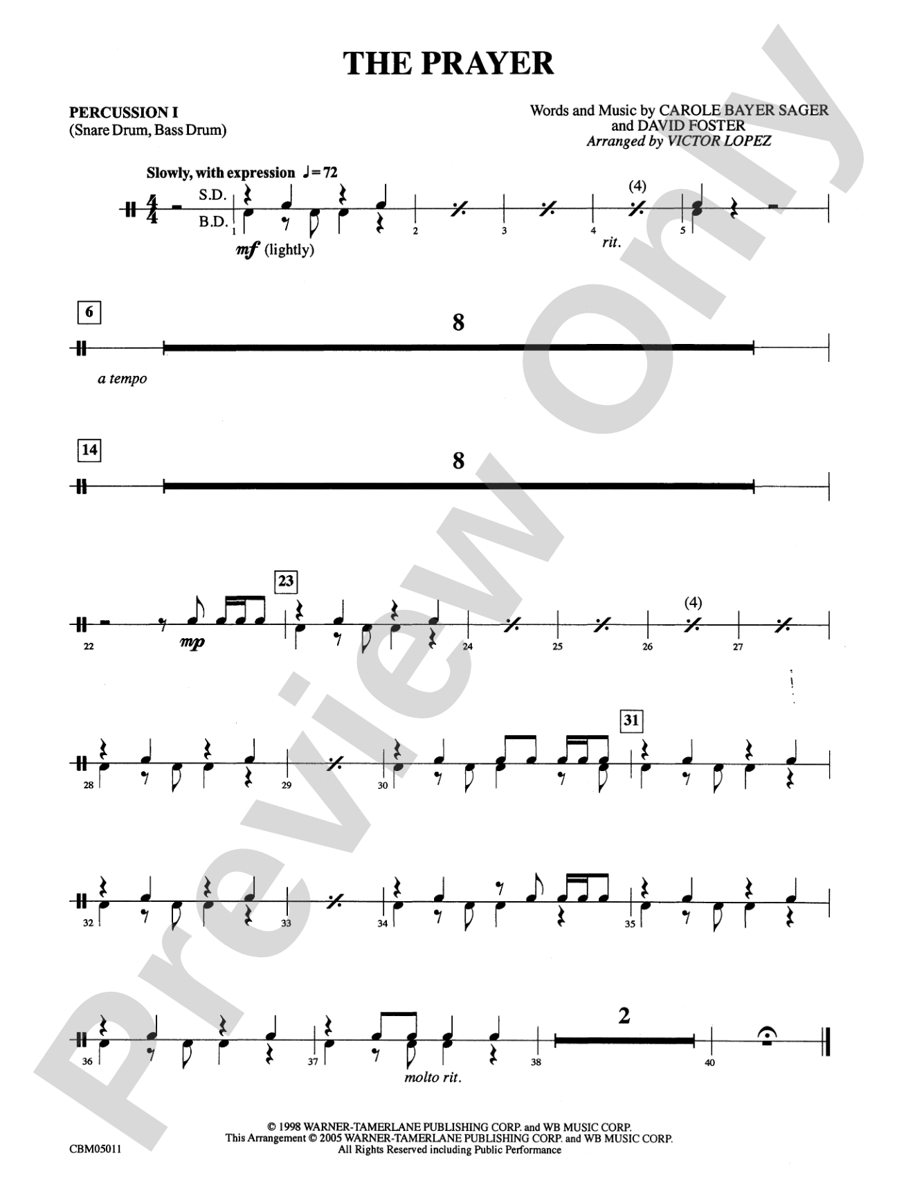 The Prayer: 1st Percussion
