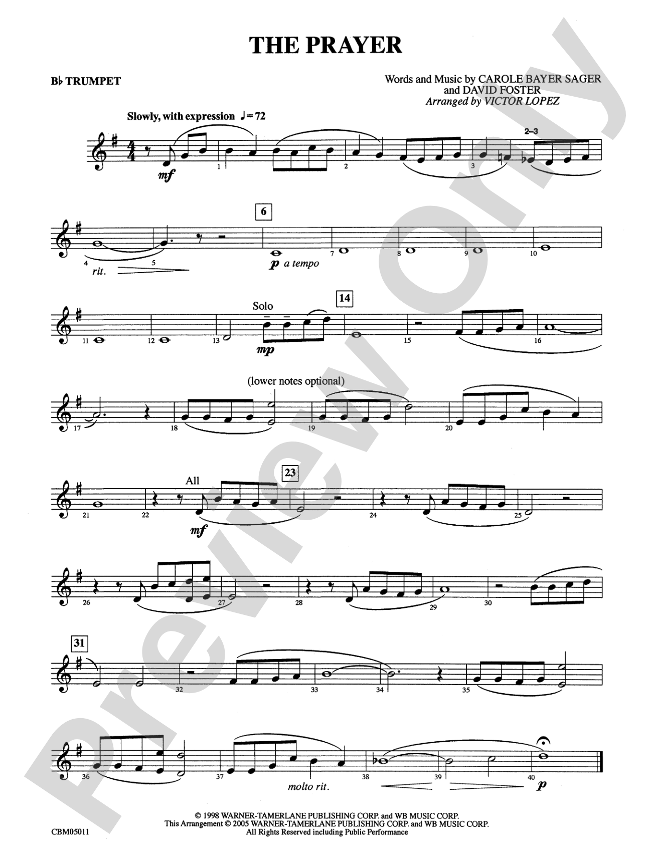 The Prayer: 1st B-flat Trumpet