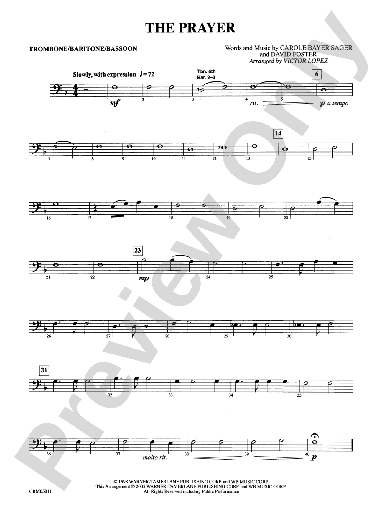 The Prayer: 1st Trombone