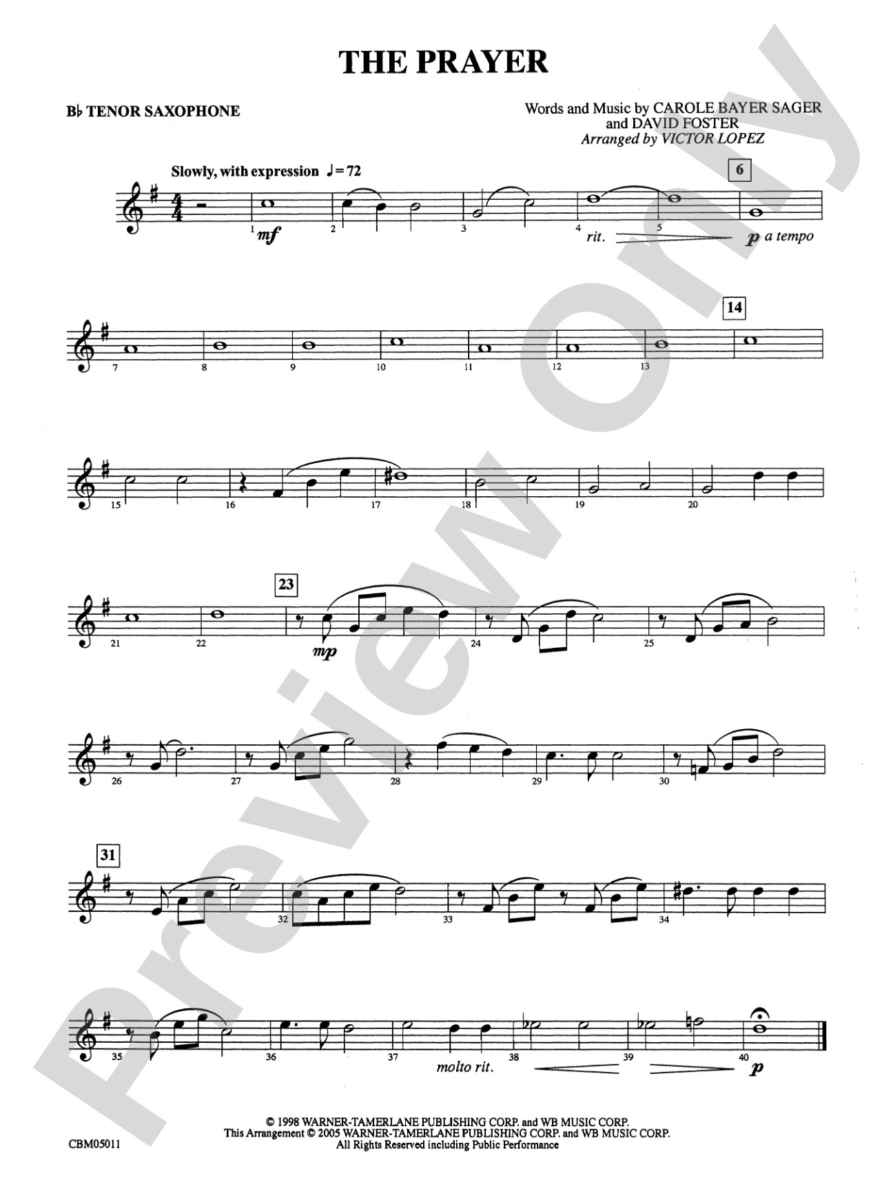 The Prayer: B-flat Tenor Saxophone