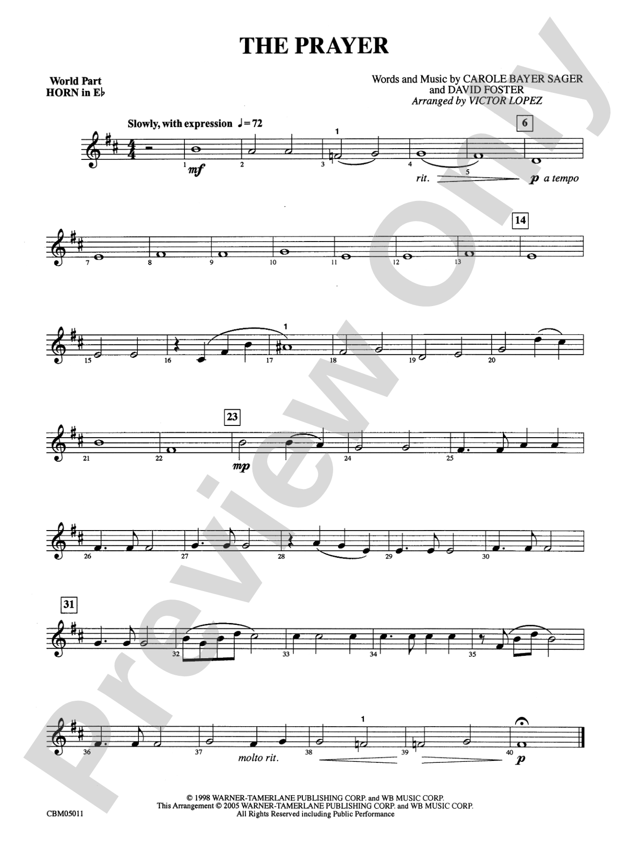 The Prayer: (wp) 1st Horn in E-flat