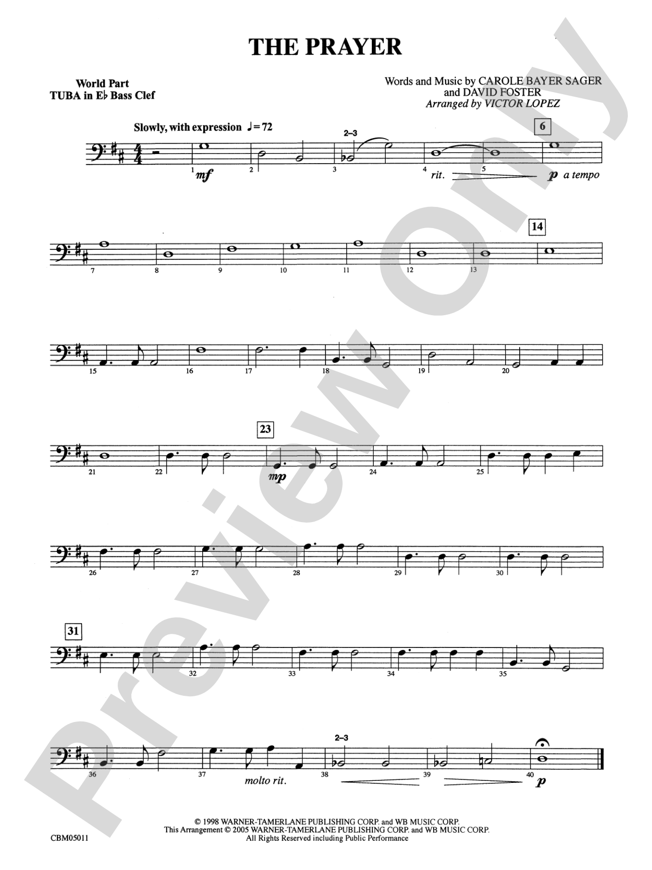 The Prayer: (wp) E-flat Tuba B.C.