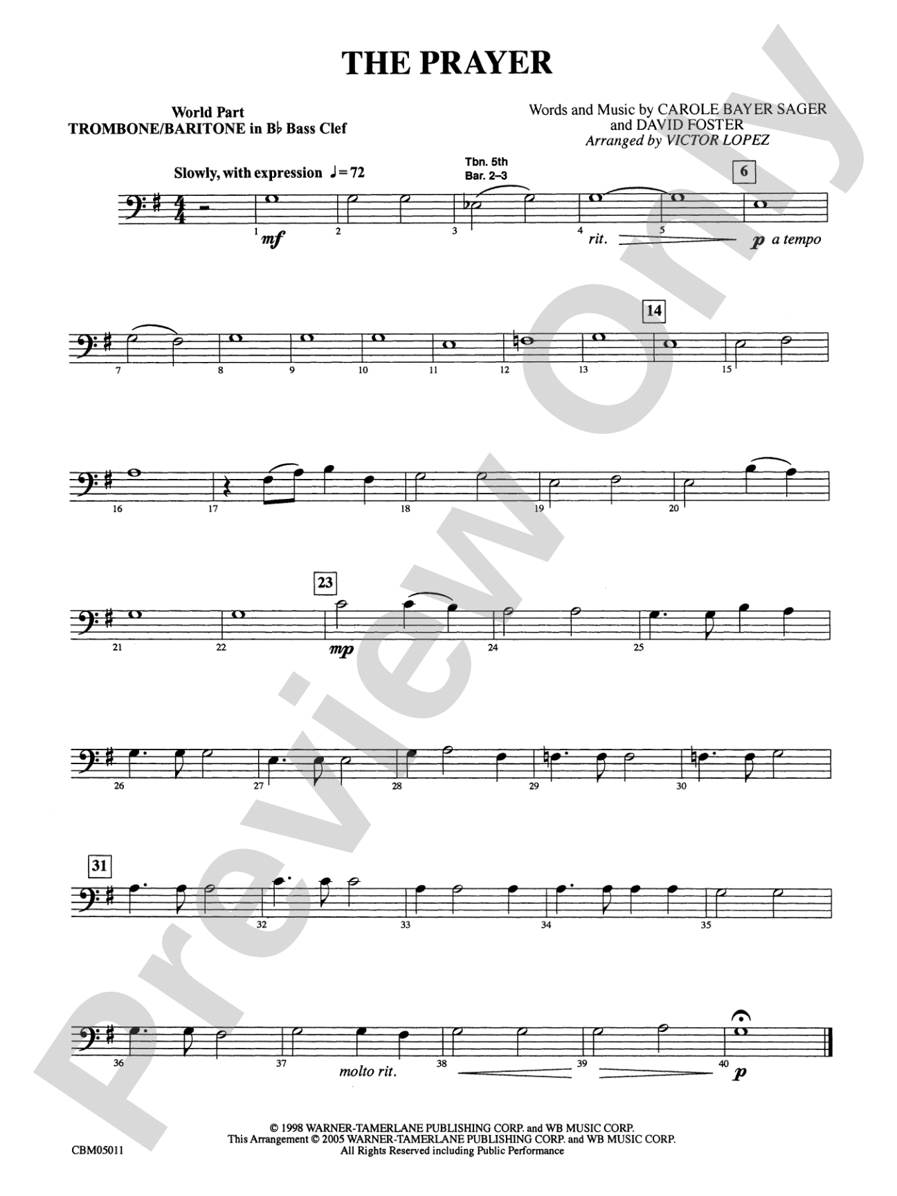 The Prayer: (wp) 1st B-flat Trombone B.C.