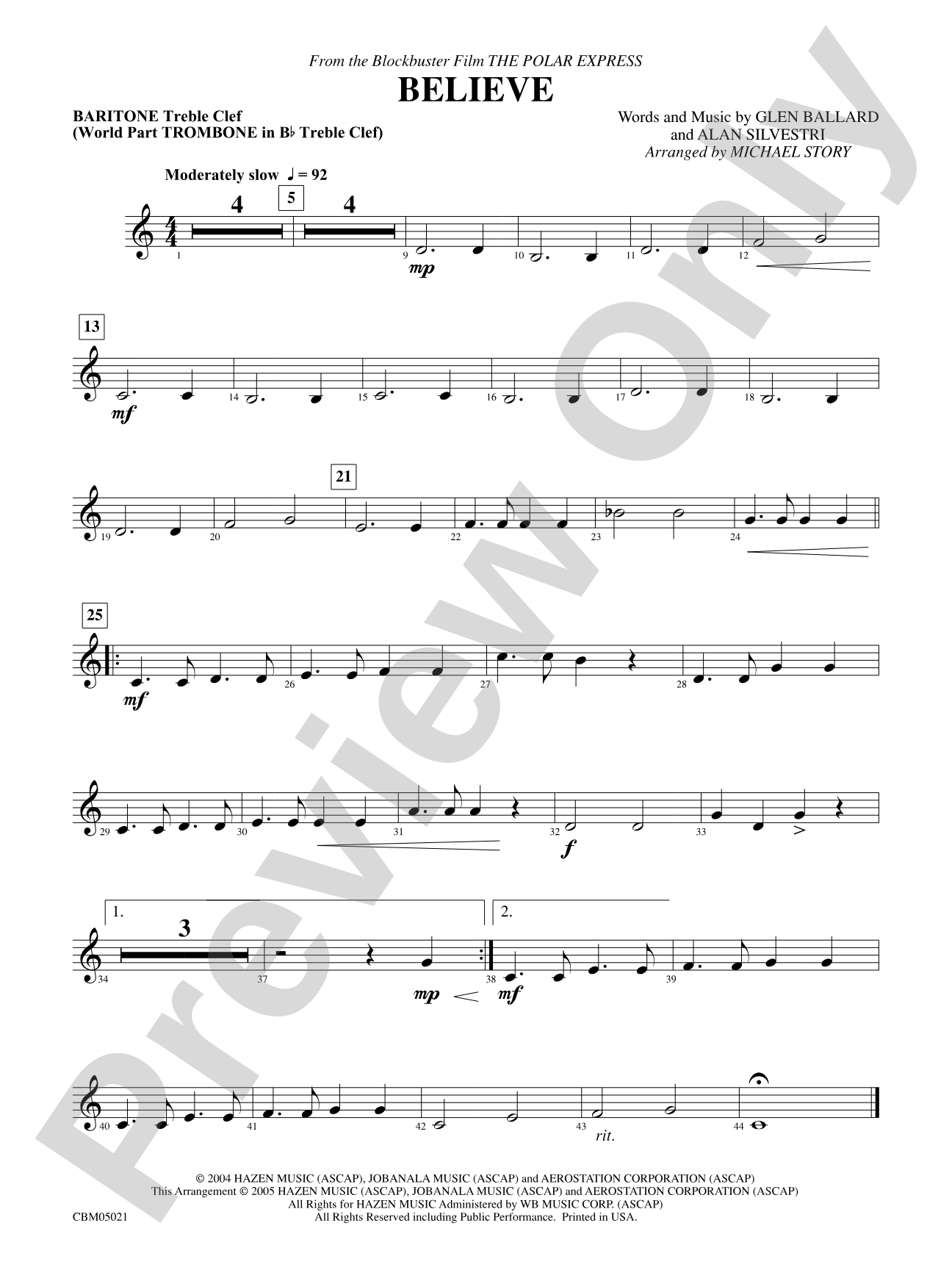 Believe (from The Polar Express): Baritone T.C.