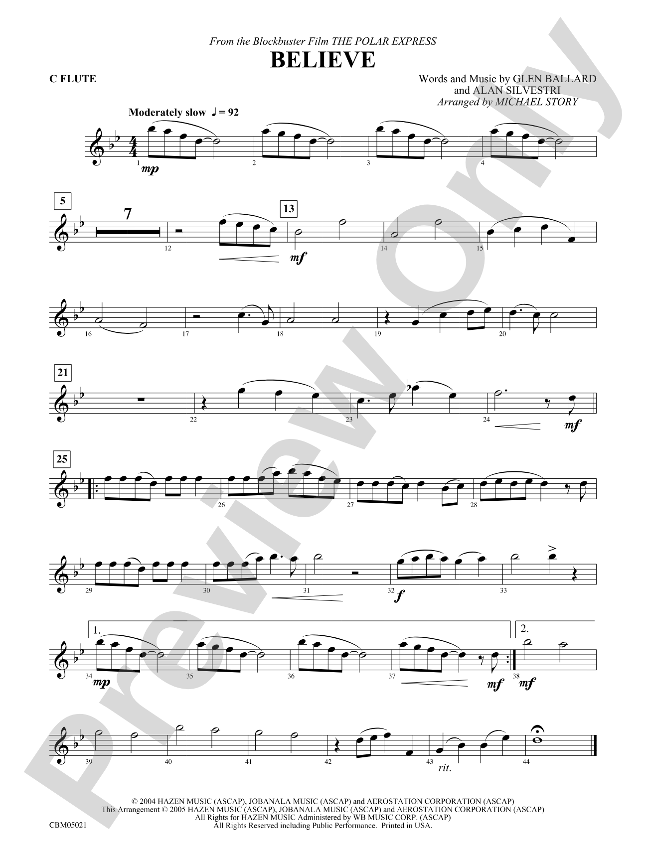 Believe (from The Polar Express): Flute