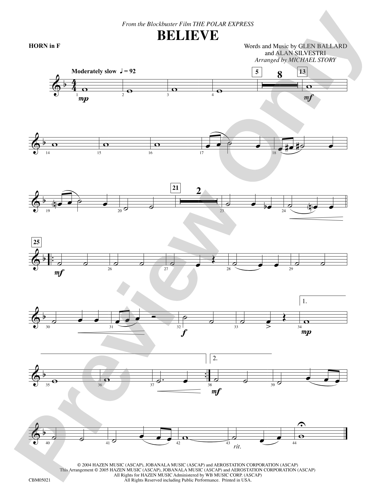 Believe (from The Polar Express): 1st F Horn