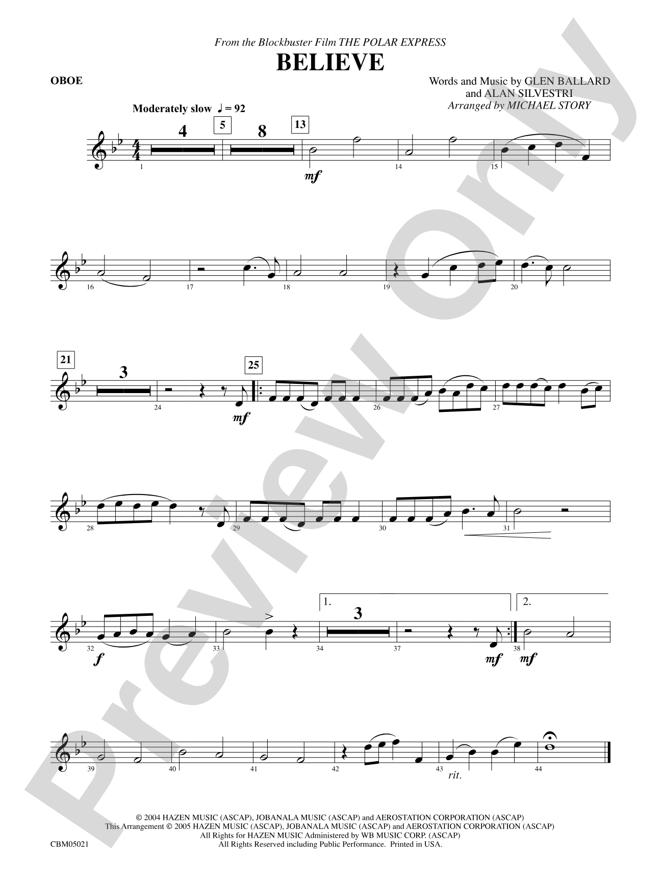 Believe (from The Polar Express): Oboe