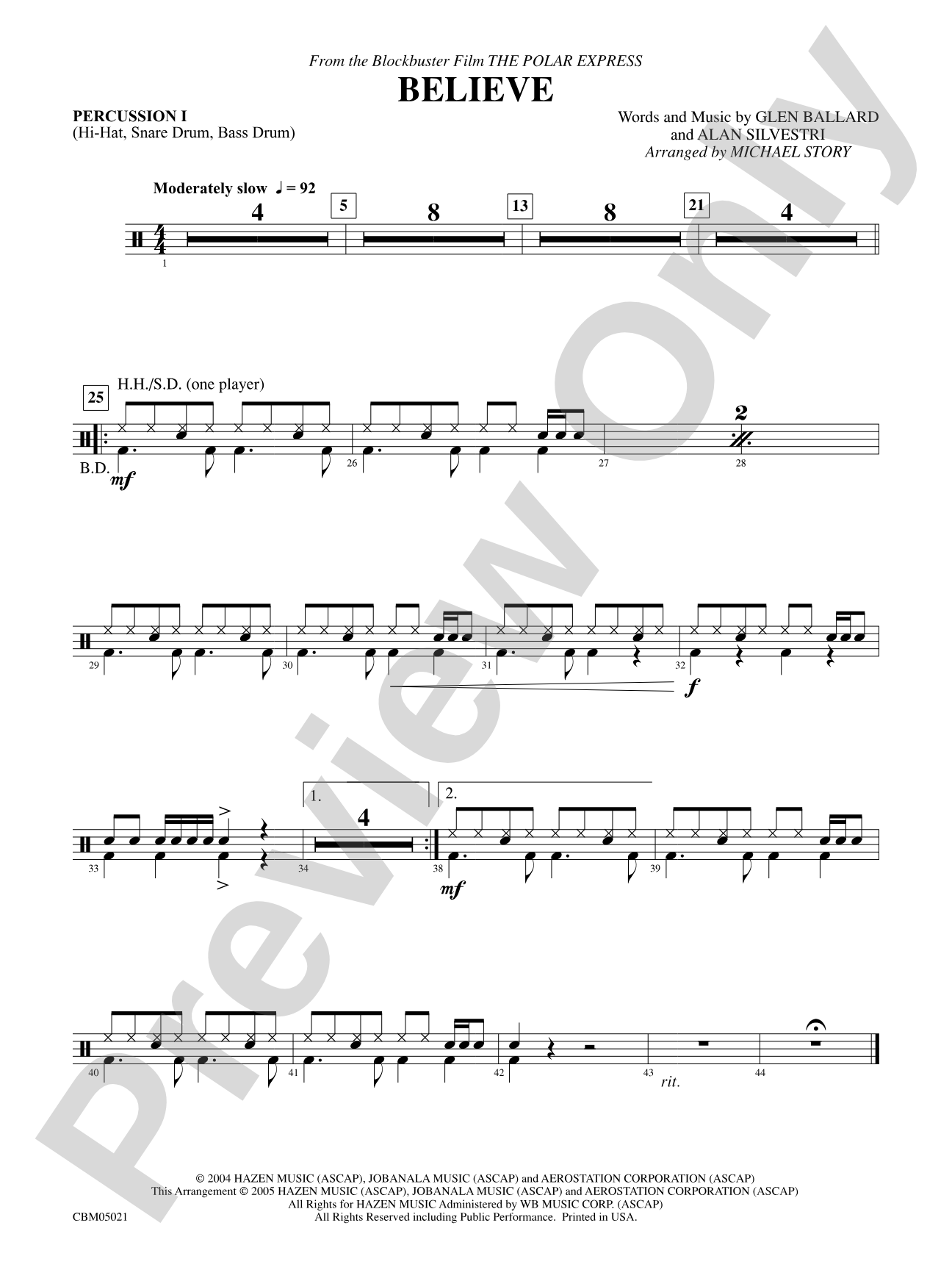 Believe (from The Polar Express): 1st Percussion