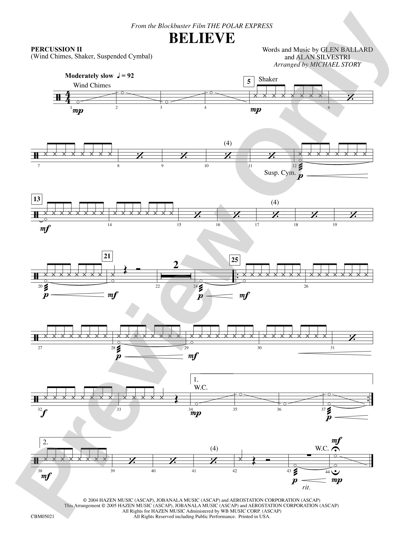 Believe (from The Polar Express): 2nd Percussion