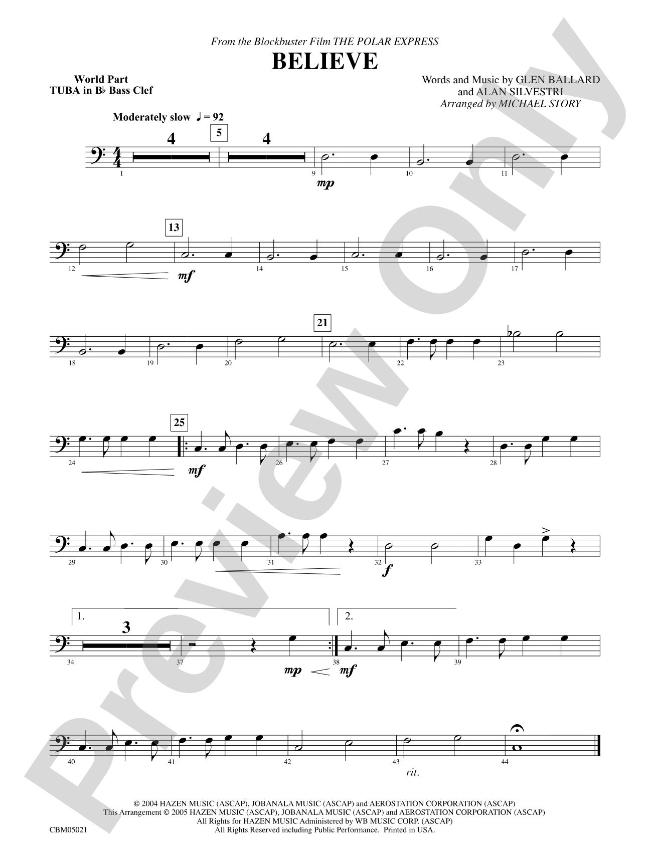 Believe (from The Polar Express): WP B-flat Tuba B.C.