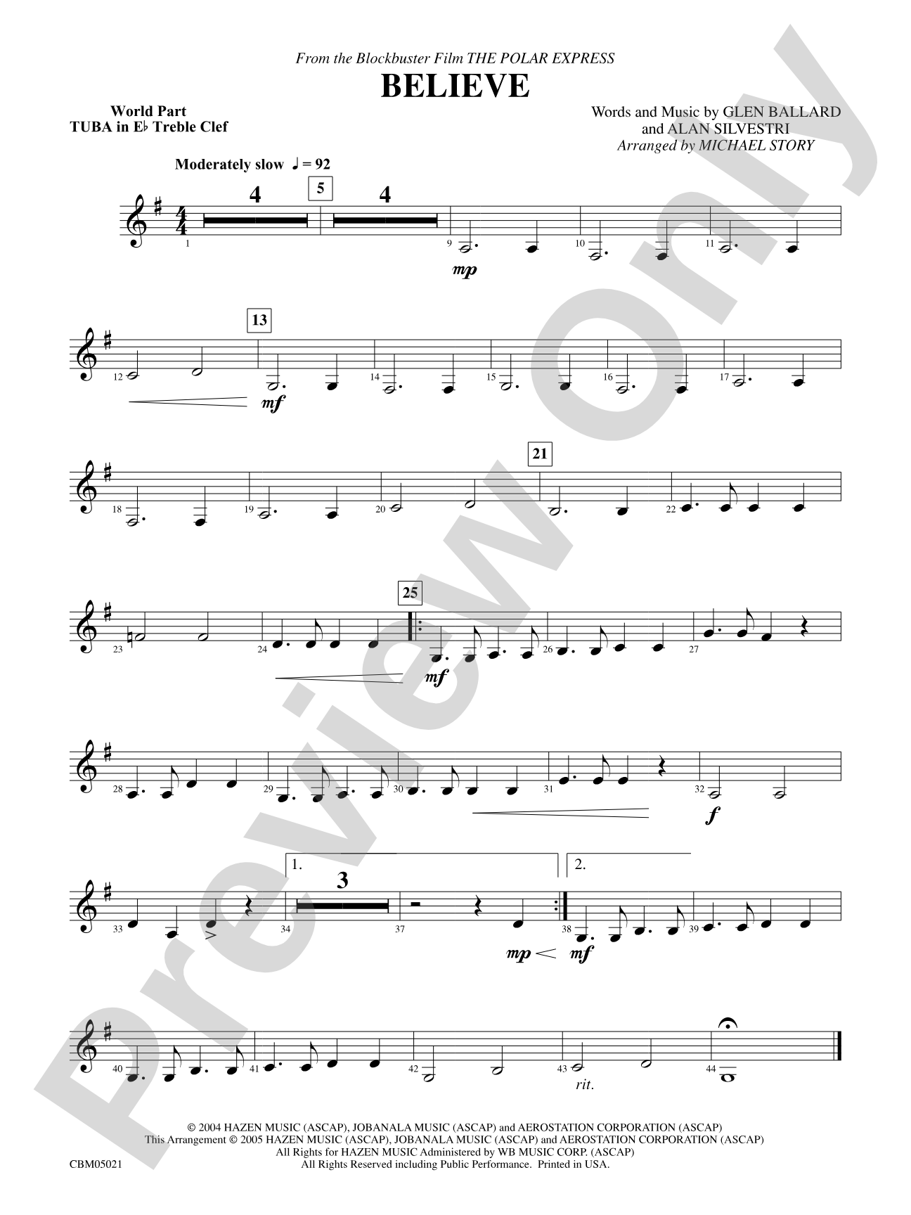 Believe (from The Polar Express): WP E-flat Tuba T.C.