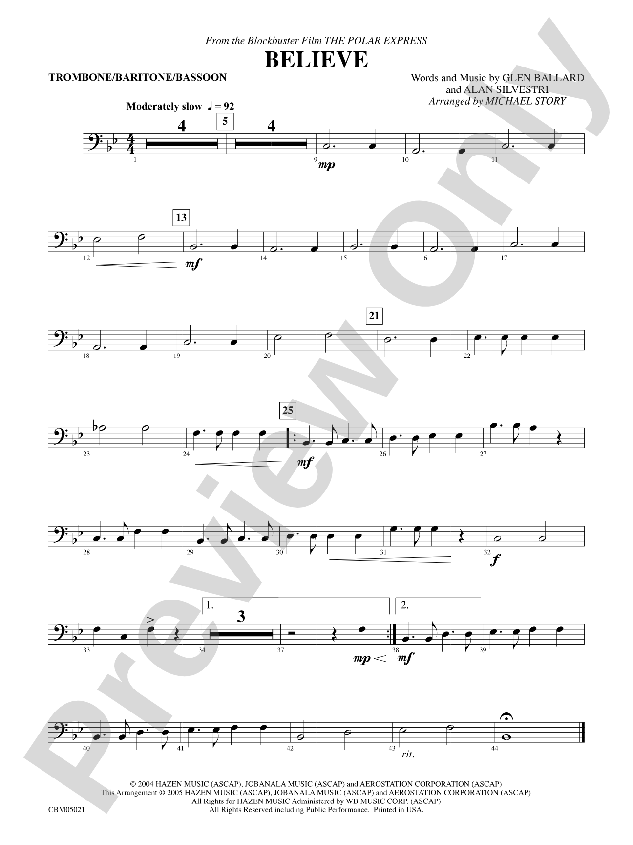 Believe (from The Polar Express): 1st Trombone