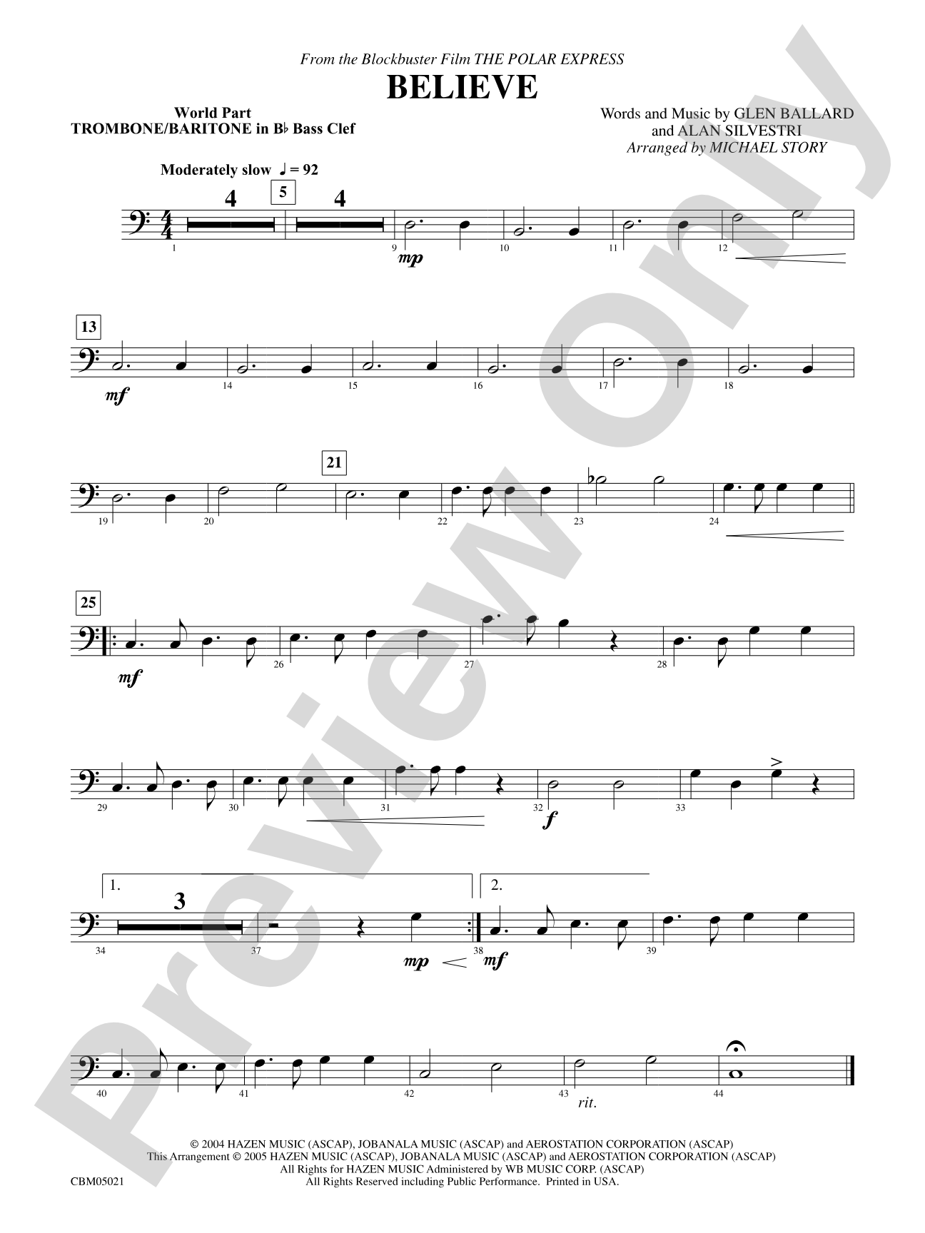 Believe (from The Polar Express): WP 1st B-flat Trombone B.C.