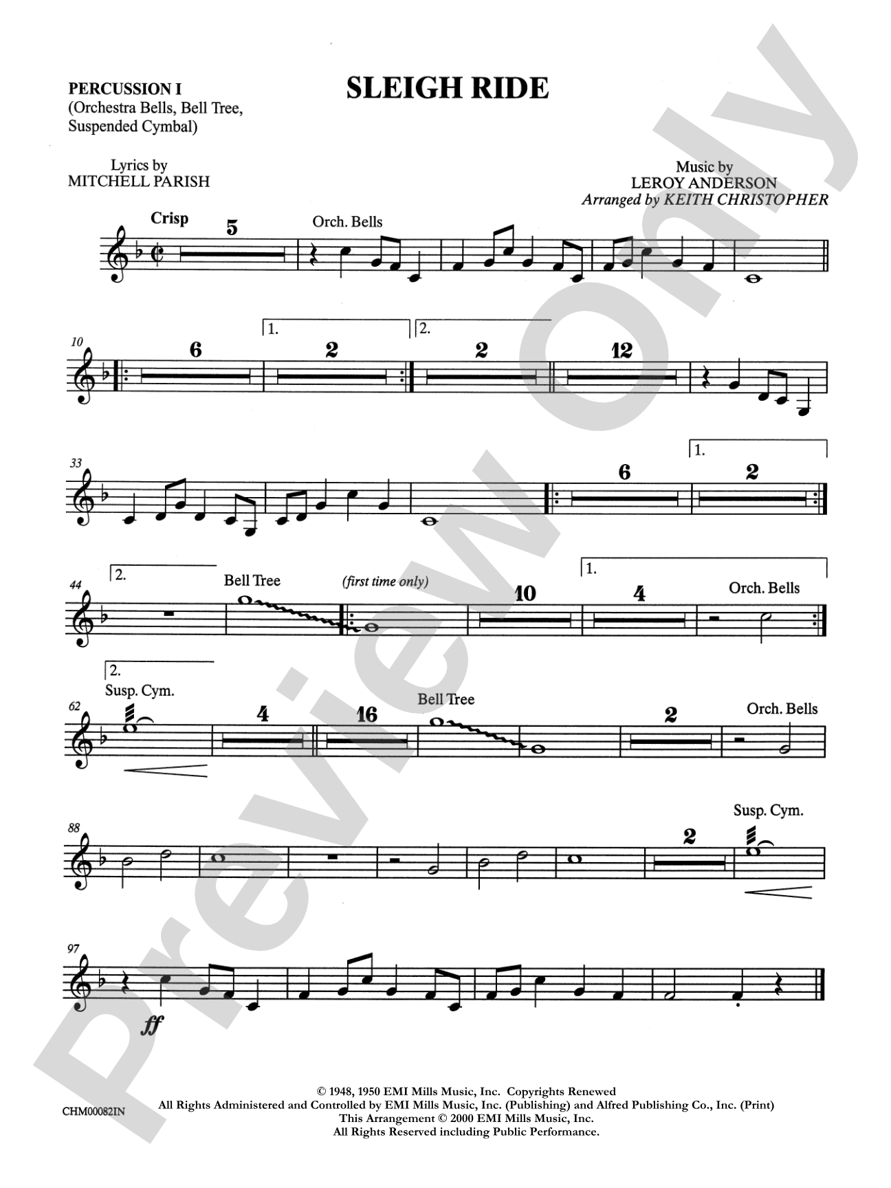 Sleigh Ride: 1st Percussion: Choral Instrumental Parts