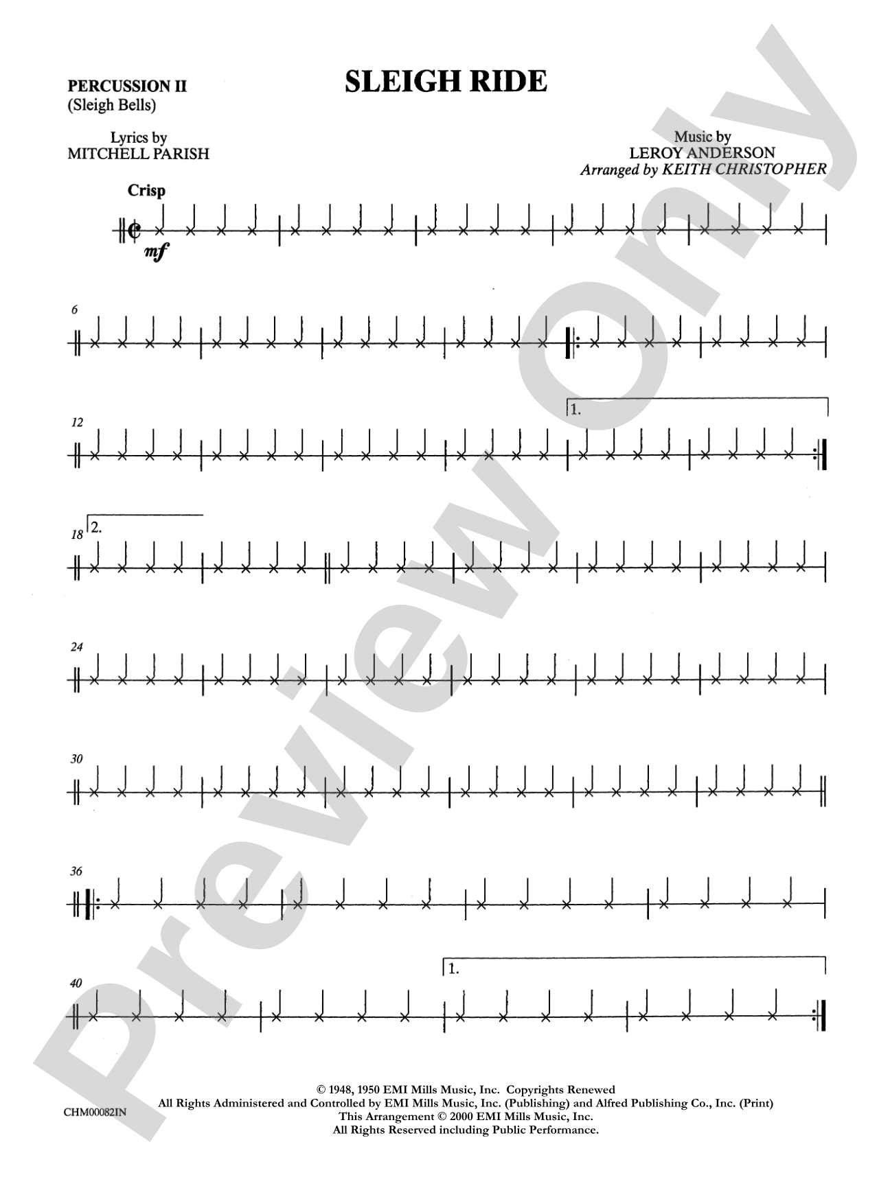 Sleigh Ride: 2nd Percussion: Choral Instrumental Parts