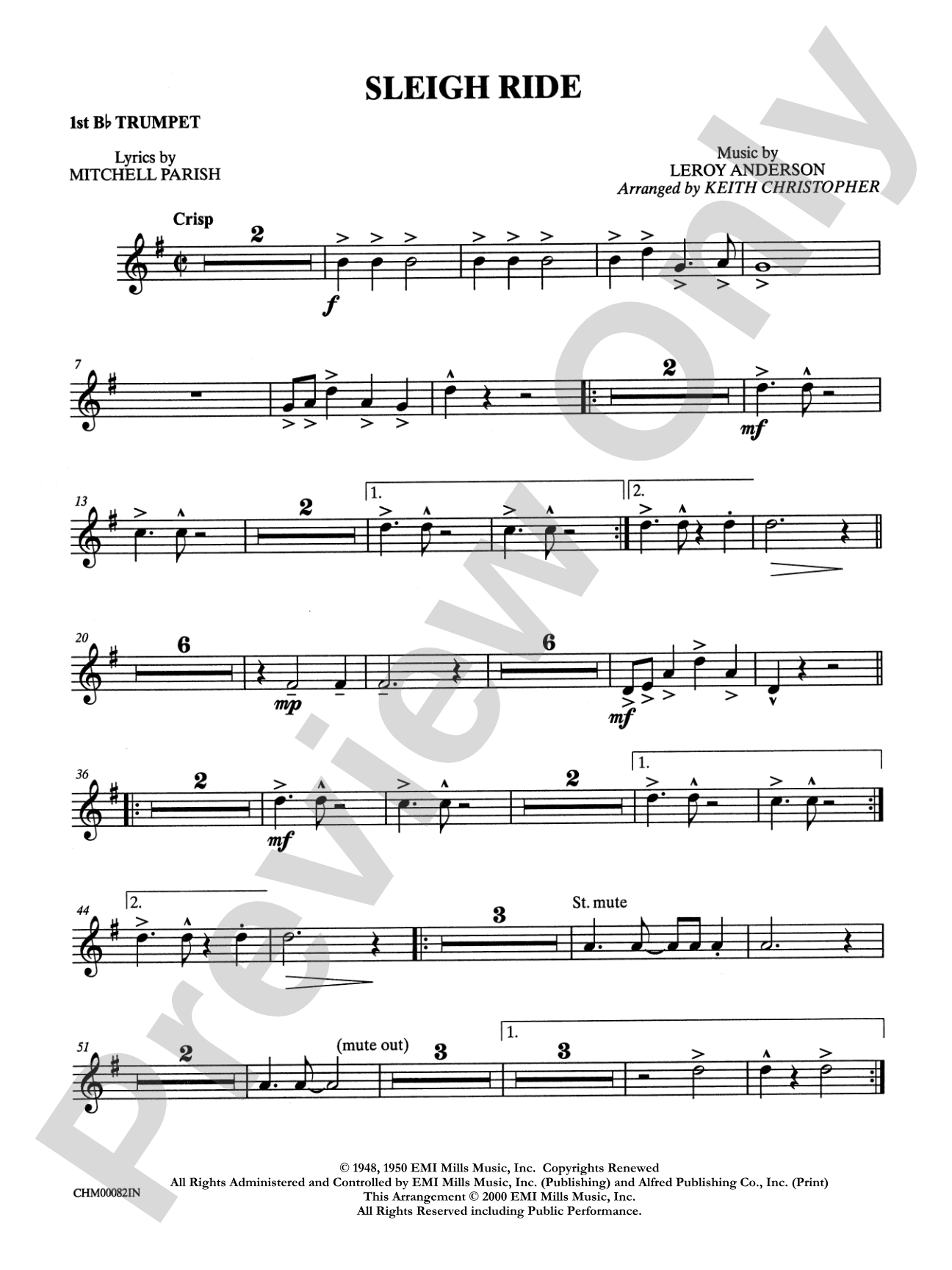 Sleigh Ride: 1st B-flat Trumpet: Choral Instrumental Parts