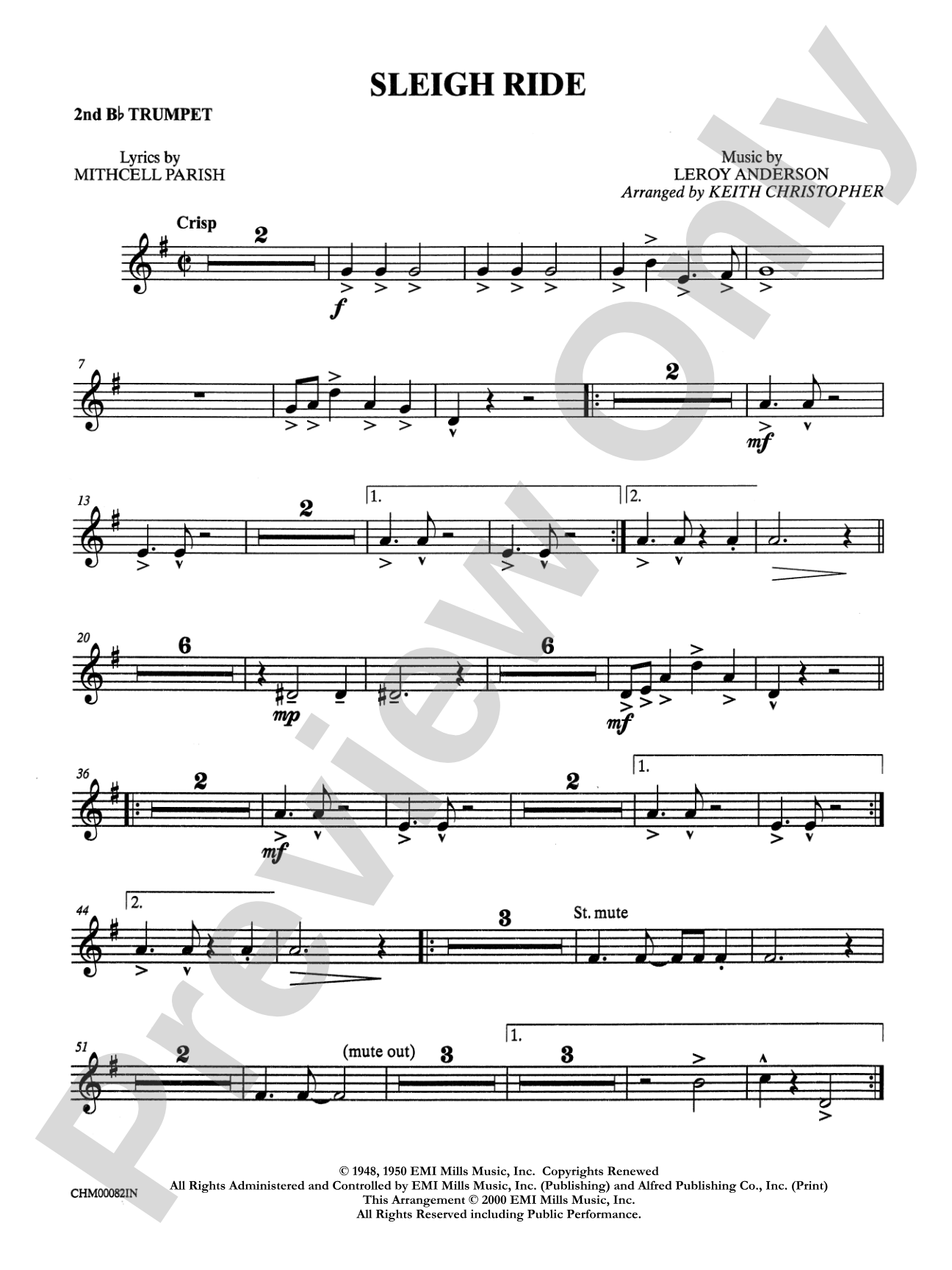 Sleigh Ride: 2nd B-flat Trumpet: Choral Instrumental Parts