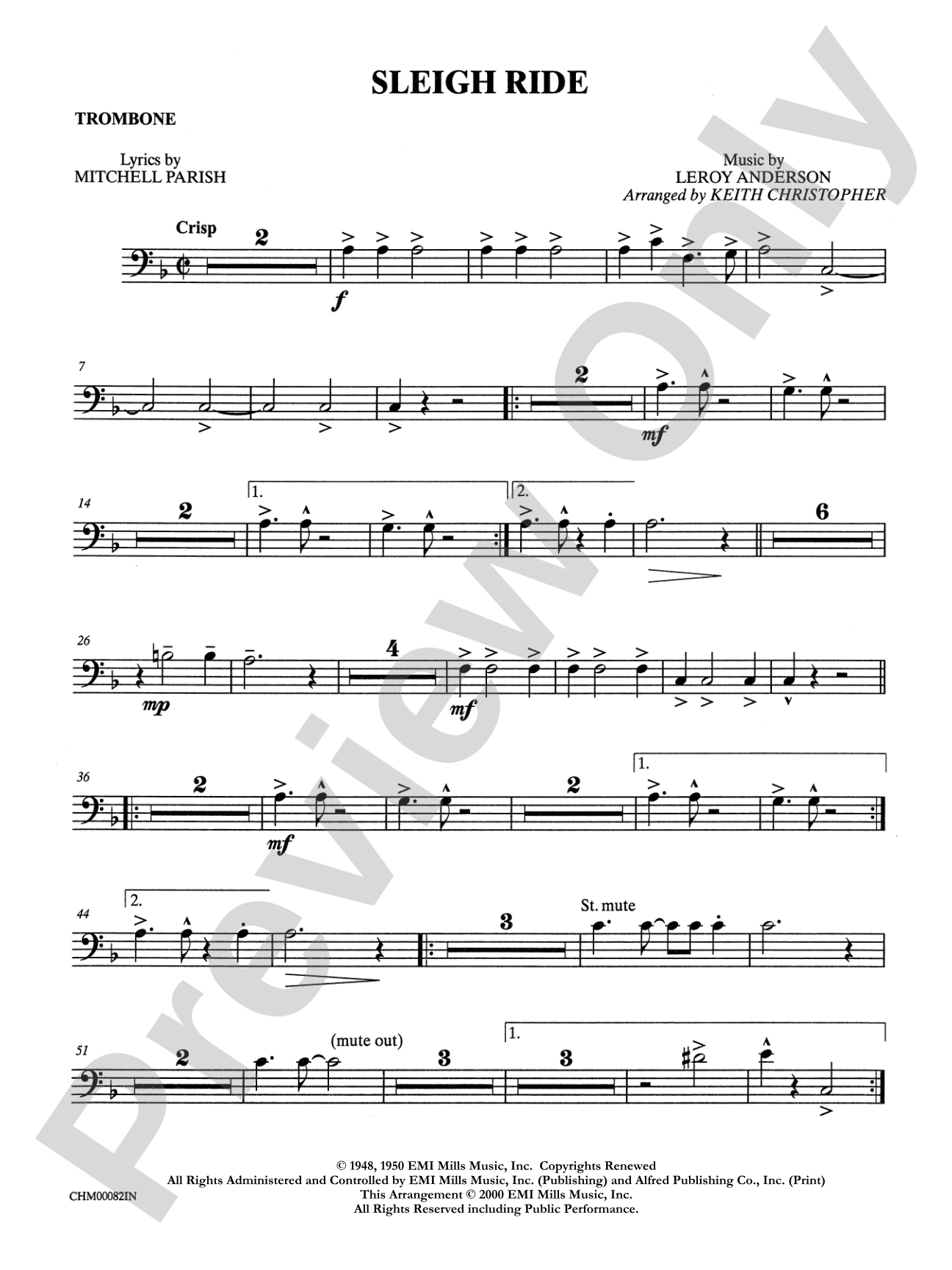 Sleigh Ride: 1st Trombone: Choral Instrumental Parts