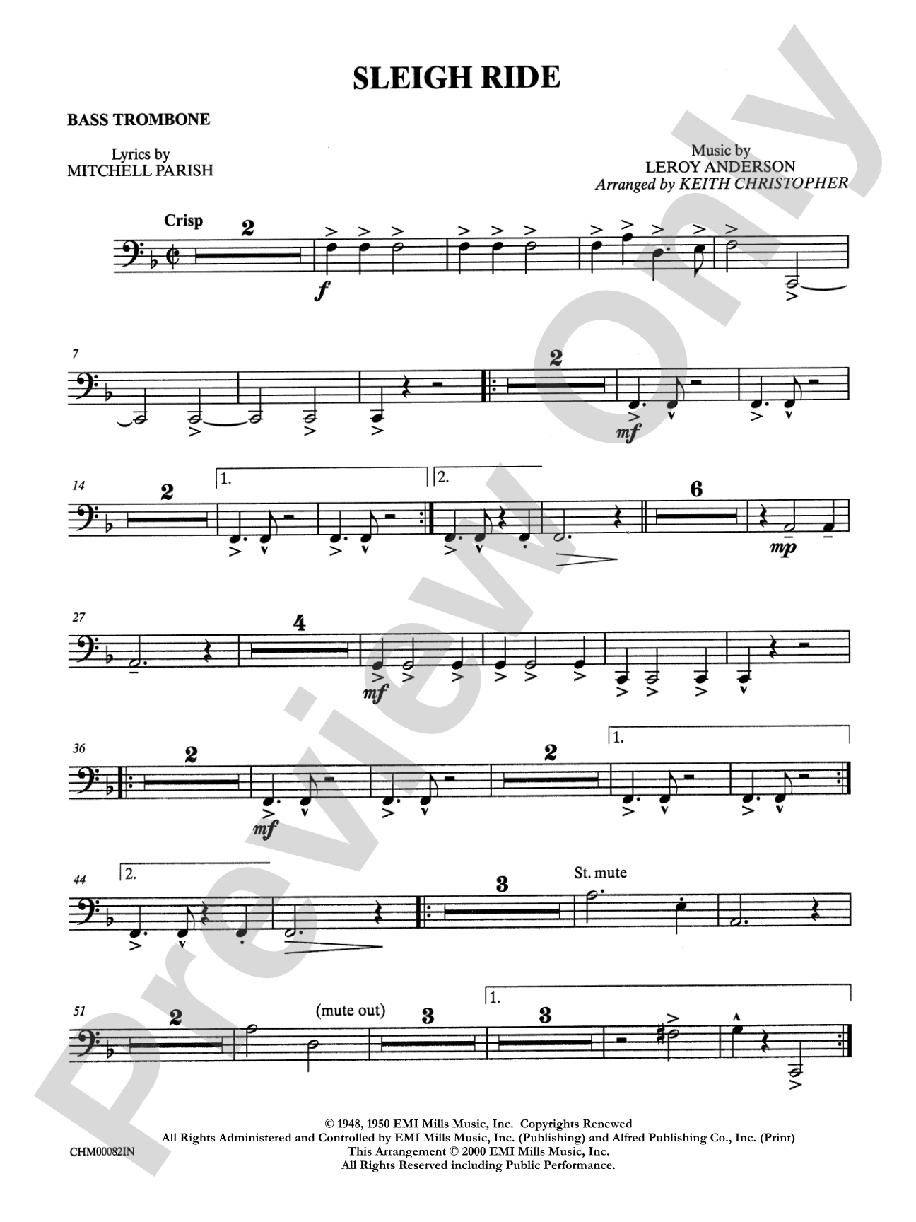 Sleigh Ride: 4th Trombone: Choral Instrumental Parts