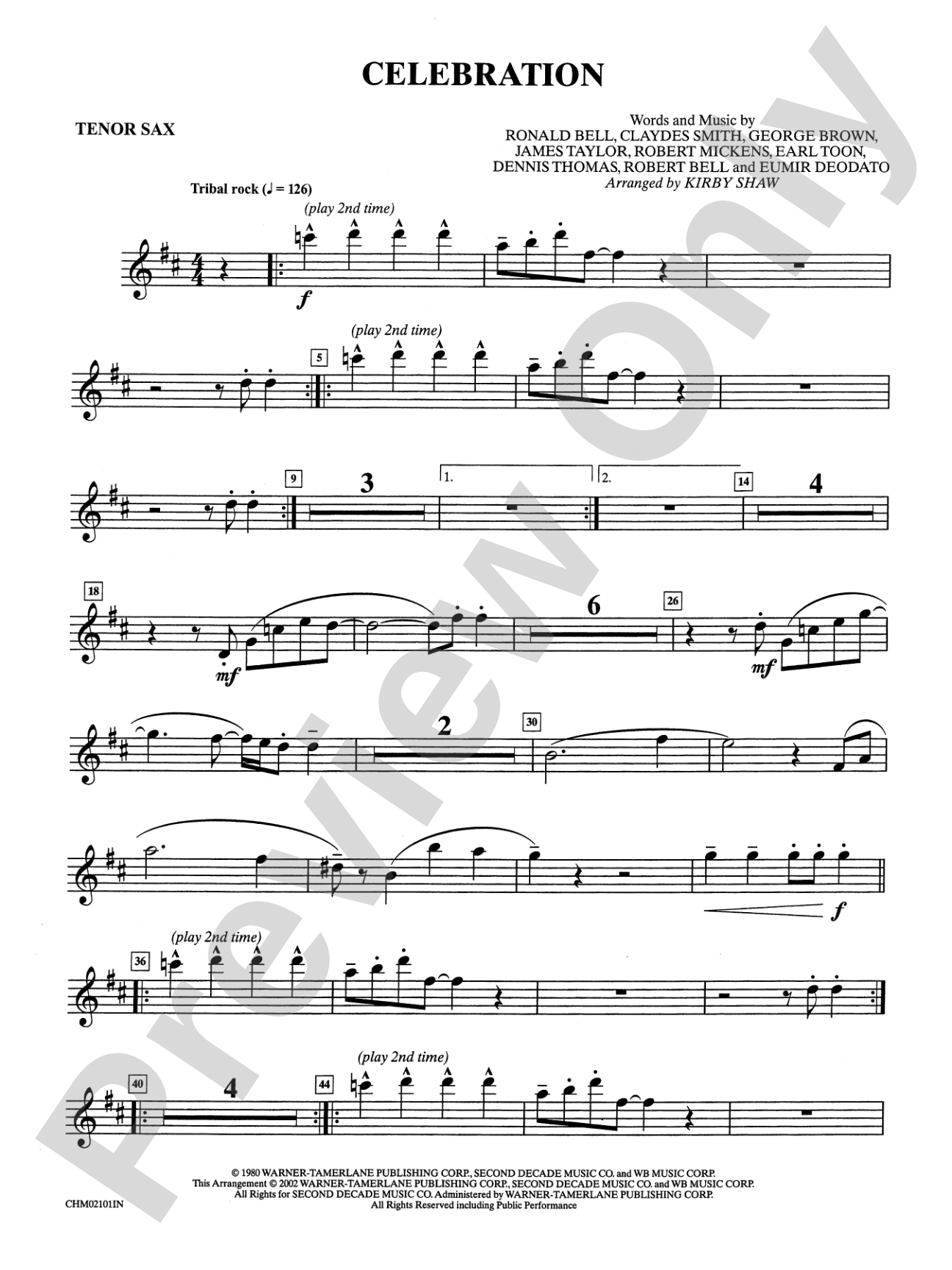 Celebration: B-flat Tenor Saxophone: Choral Instrumental Parts