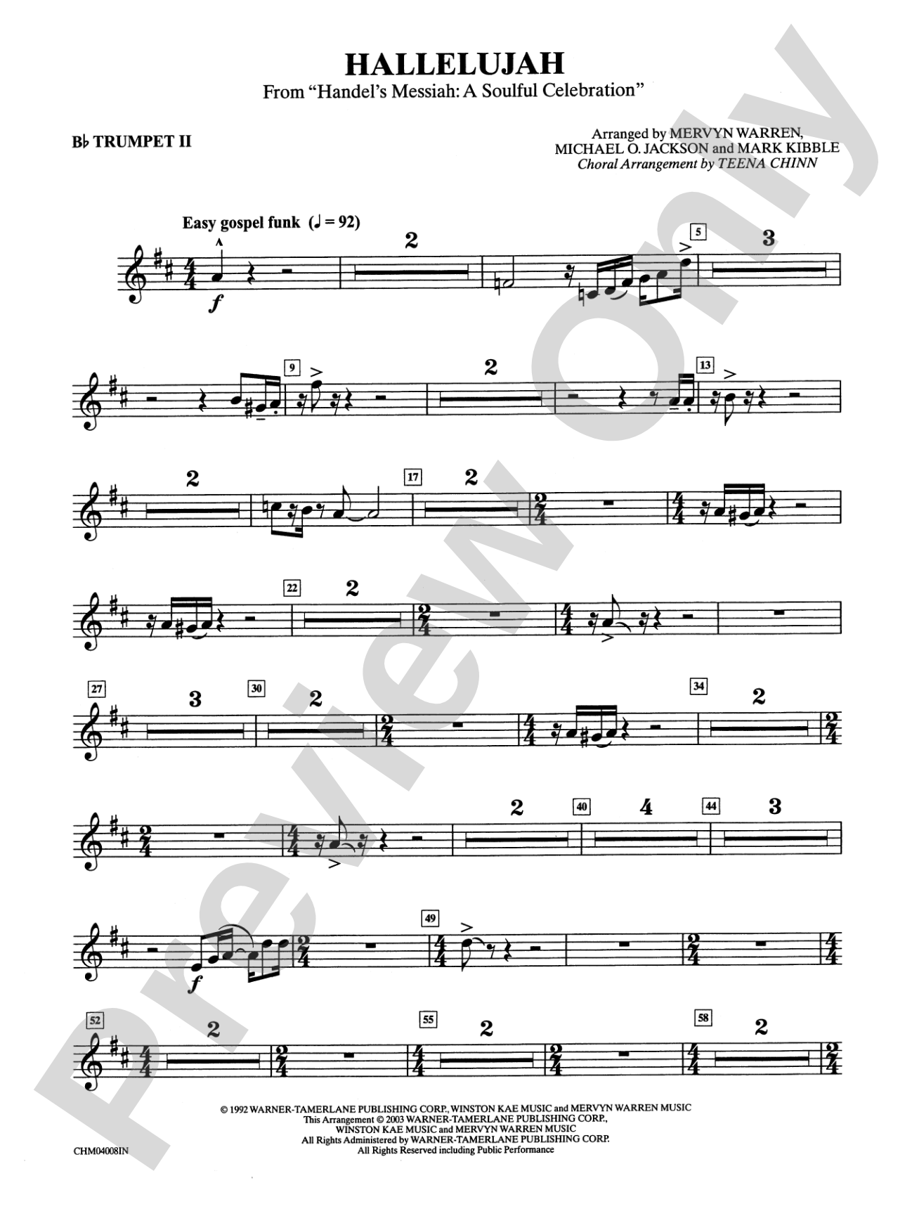 Hallelujah from Handel's Messiah: A Soulful Celebration: 2nd B-flat Trumpet: Choral Instrumental Parts