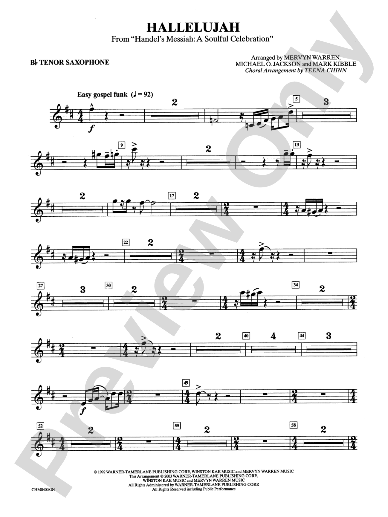 Hallelujah from Handel's Messiah: A Soulful Celebration: B-flat Tenor Saxophone: Choral Instrumental Parts