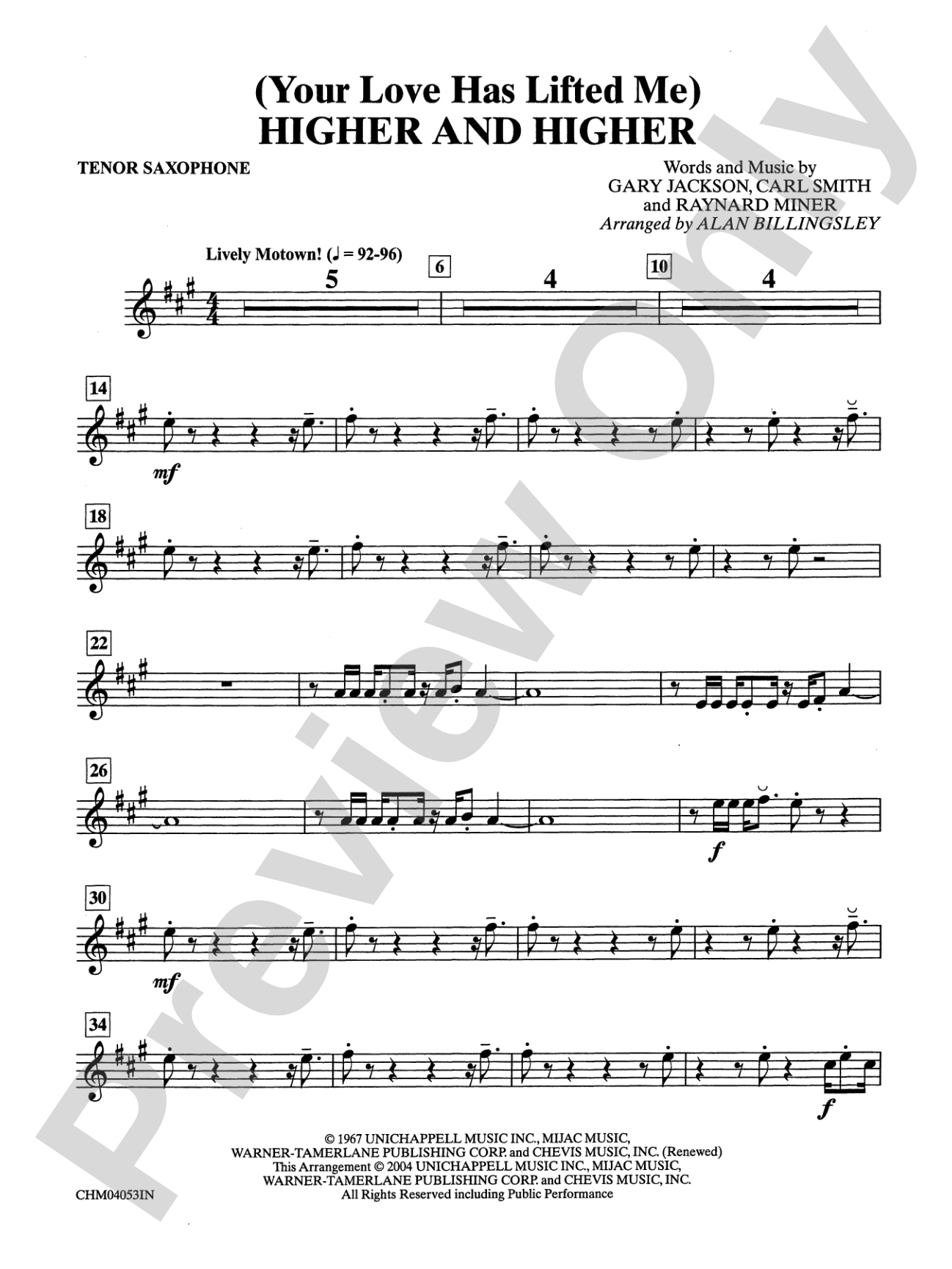 (Your Love Has Lifted Me) Higher and Higher: B-flat Tenor Saxophone: Choral Instrumental Parts