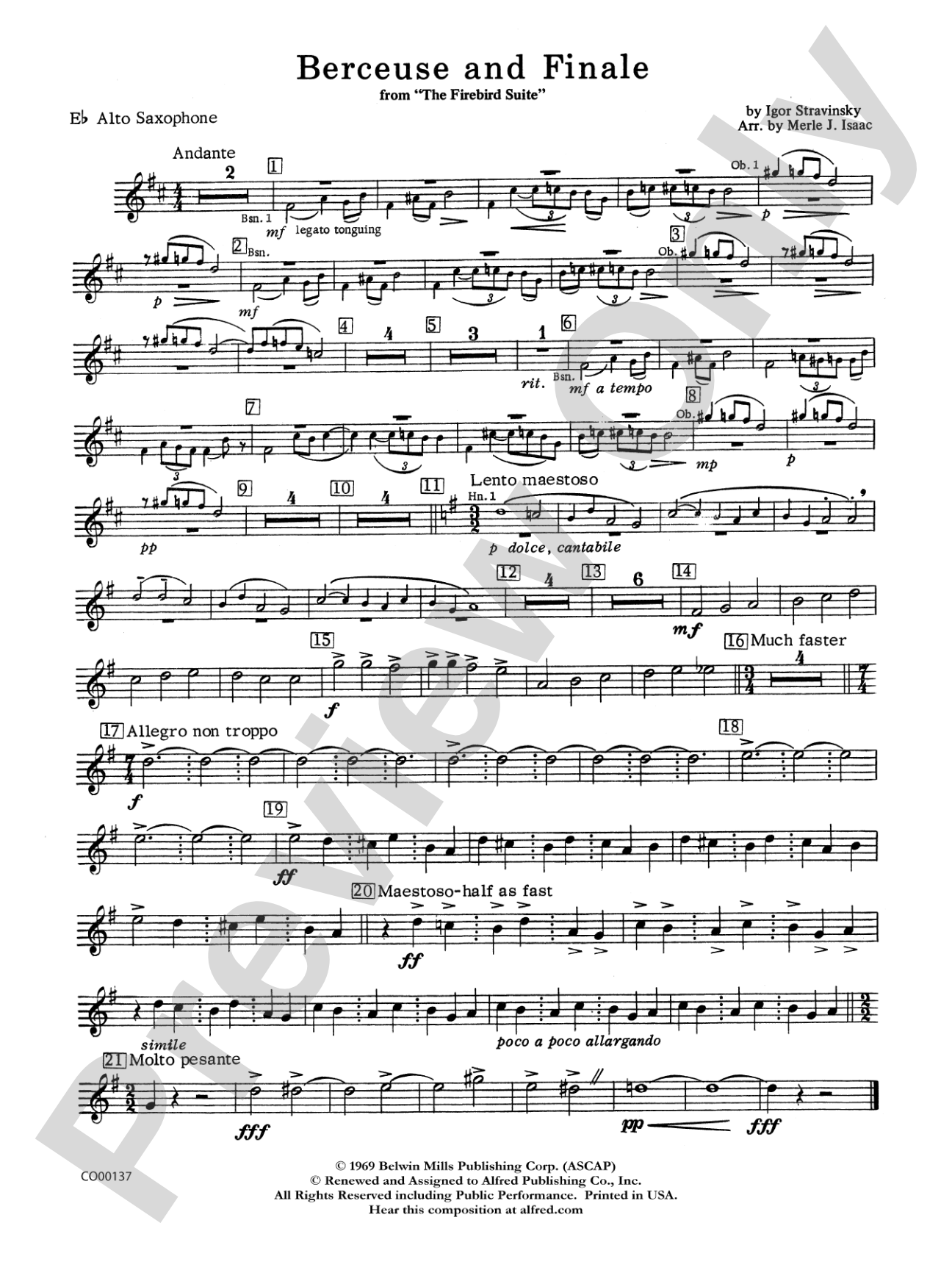 Berceuse and Finale (from the Firebird Suite): E-flat Alto Saxophone