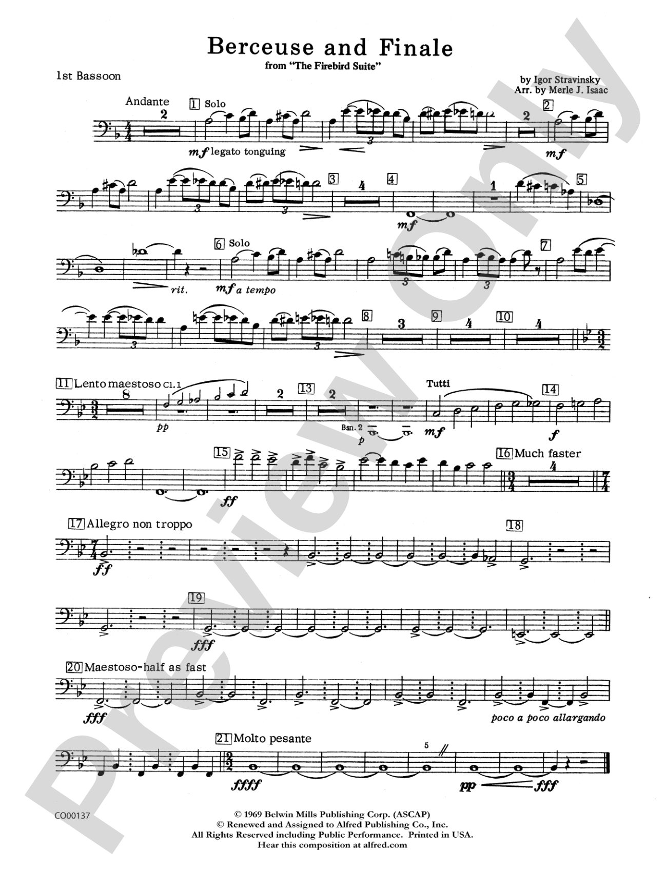 Berceuse and Finale (from the Firebird Suite): Bassoon
