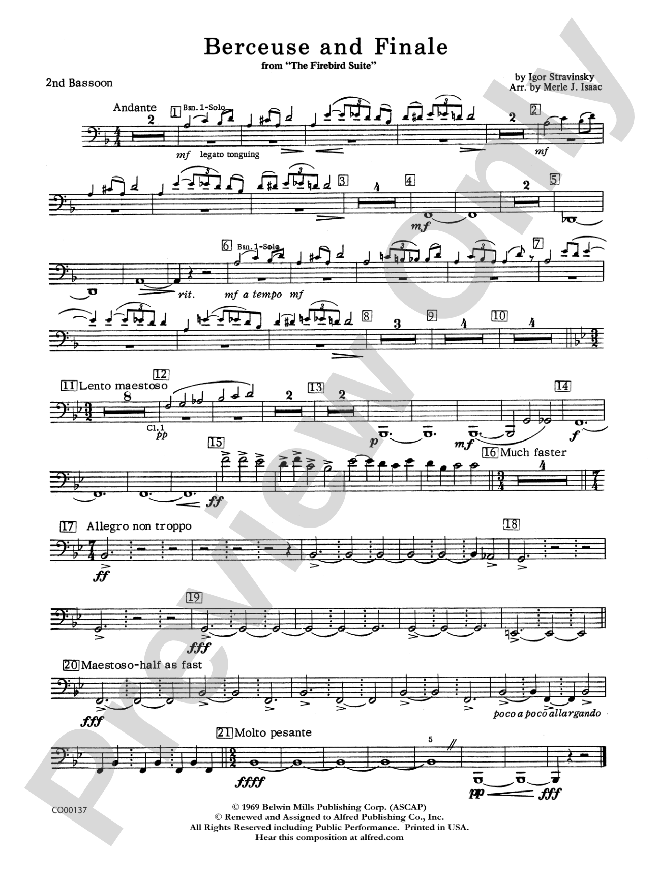 Berceuse and Finale (from the Firebird Suite): 2nd Bassoon